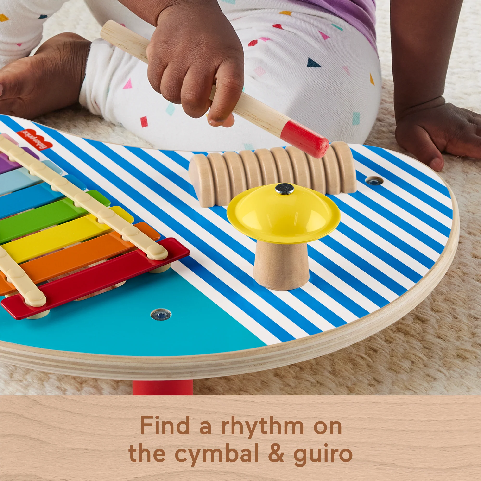 Fisher-Price Wooden Musical Table With Percussion Instrument Toys, 3 Wood Pieces - Image 4