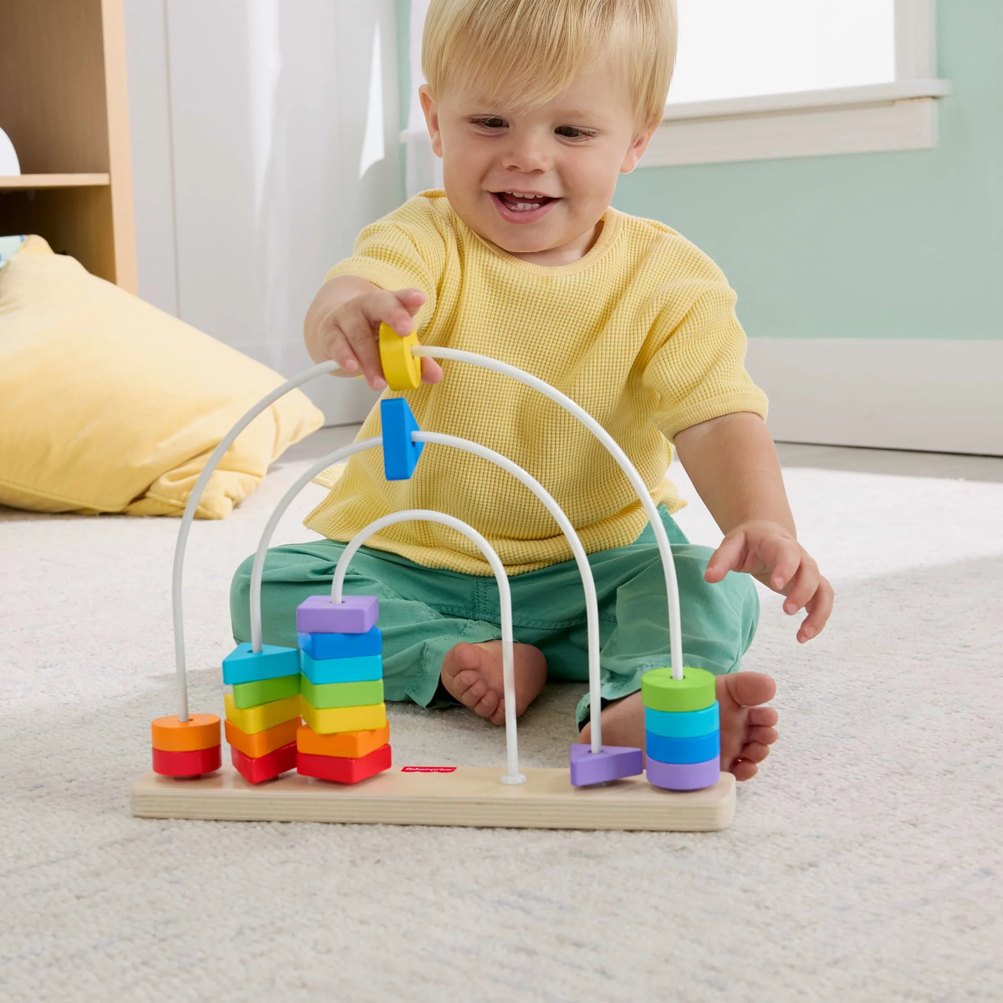 Fisher-Price Wooden Rainbow Bead Bar Maze, Baby & Toddler Developmental Toy, 1 Wood Piece - Image 2