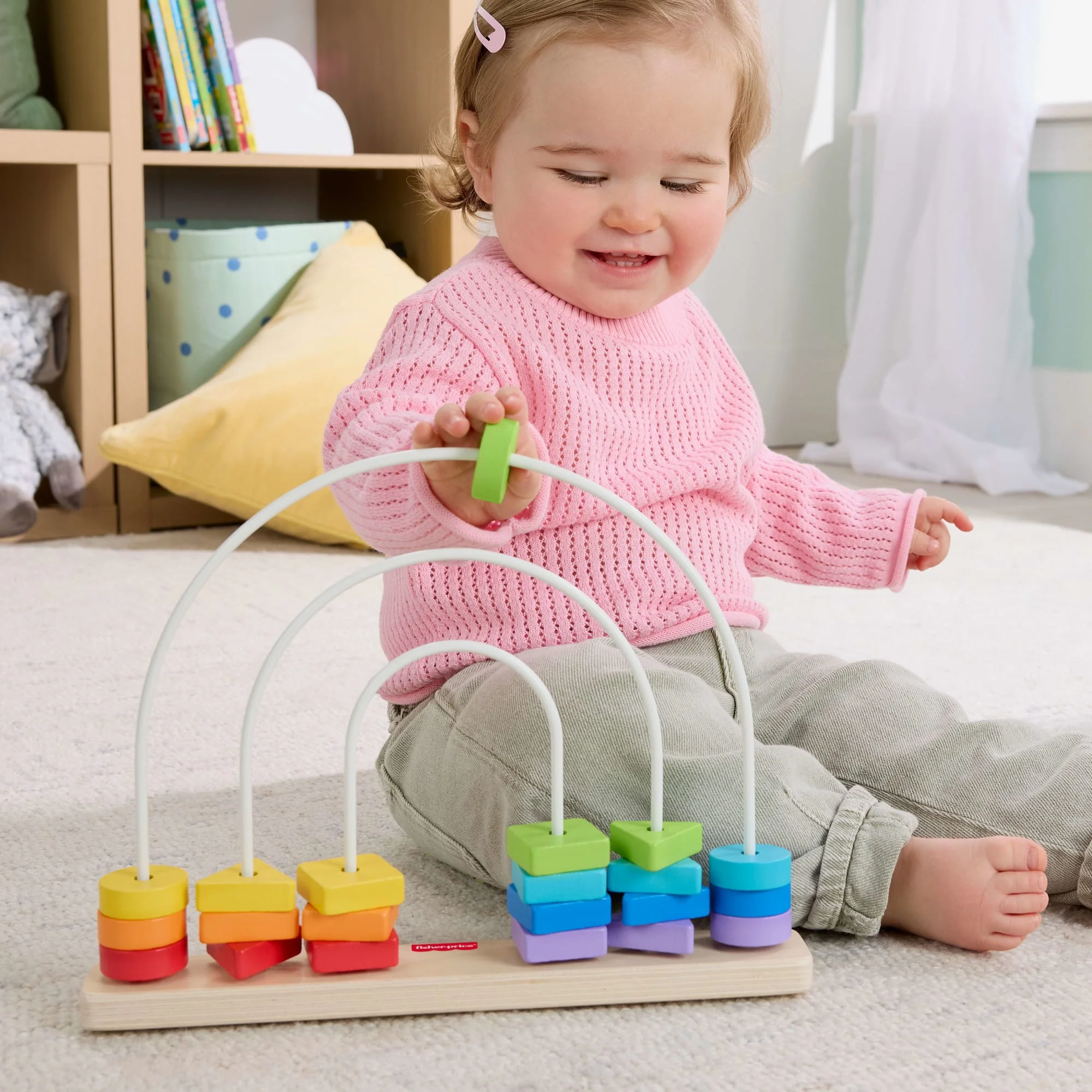 Fisher-Price Wooden Rainbow Bead Bar Maze, Baby & Toddler Developmental Toy, 1 Wood Piece - Image 4