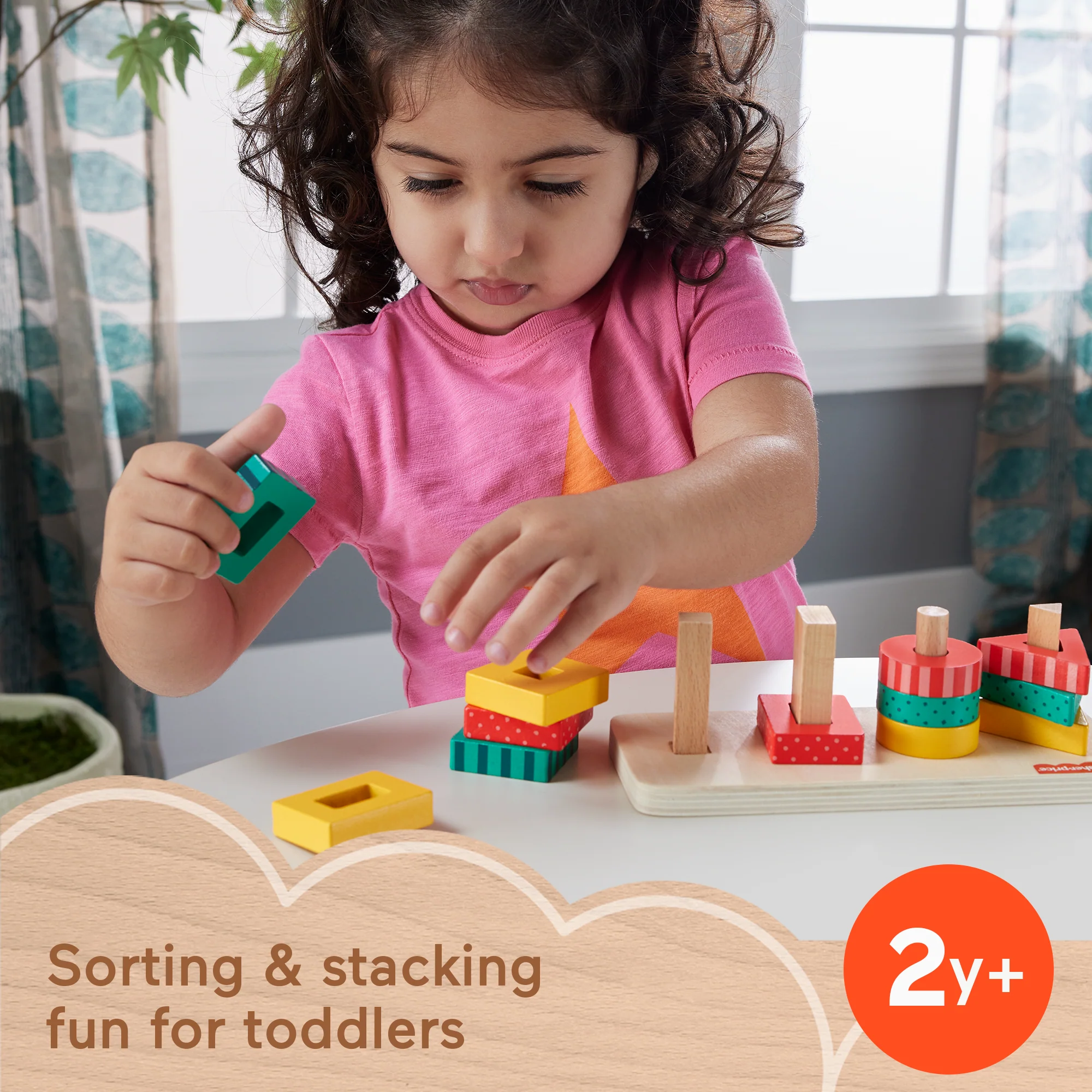Fisher-Price Wooden Shape Stacker Toddler Sorting Toy, 13 Wood Pieces - Image 2