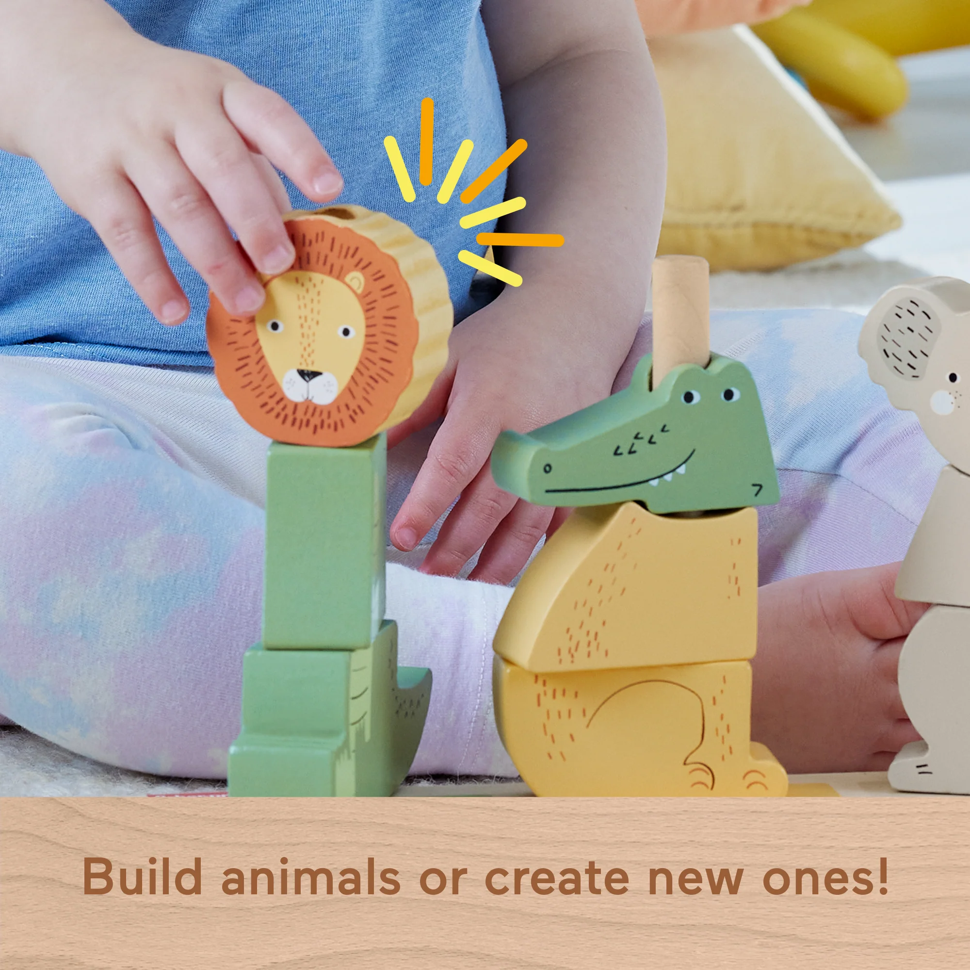 Fisher-Price Wooden Stack & Sort Animals Baby & Toddler Toy, 10 Wood Pieces - Image 3