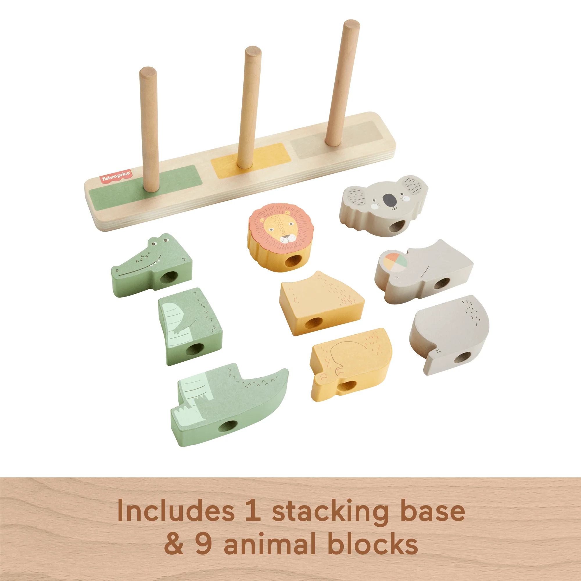 Fisher-Price Wooden Stack & Sort Animals Baby & Toddler Toy, 10 Wood Pieces - Image 5