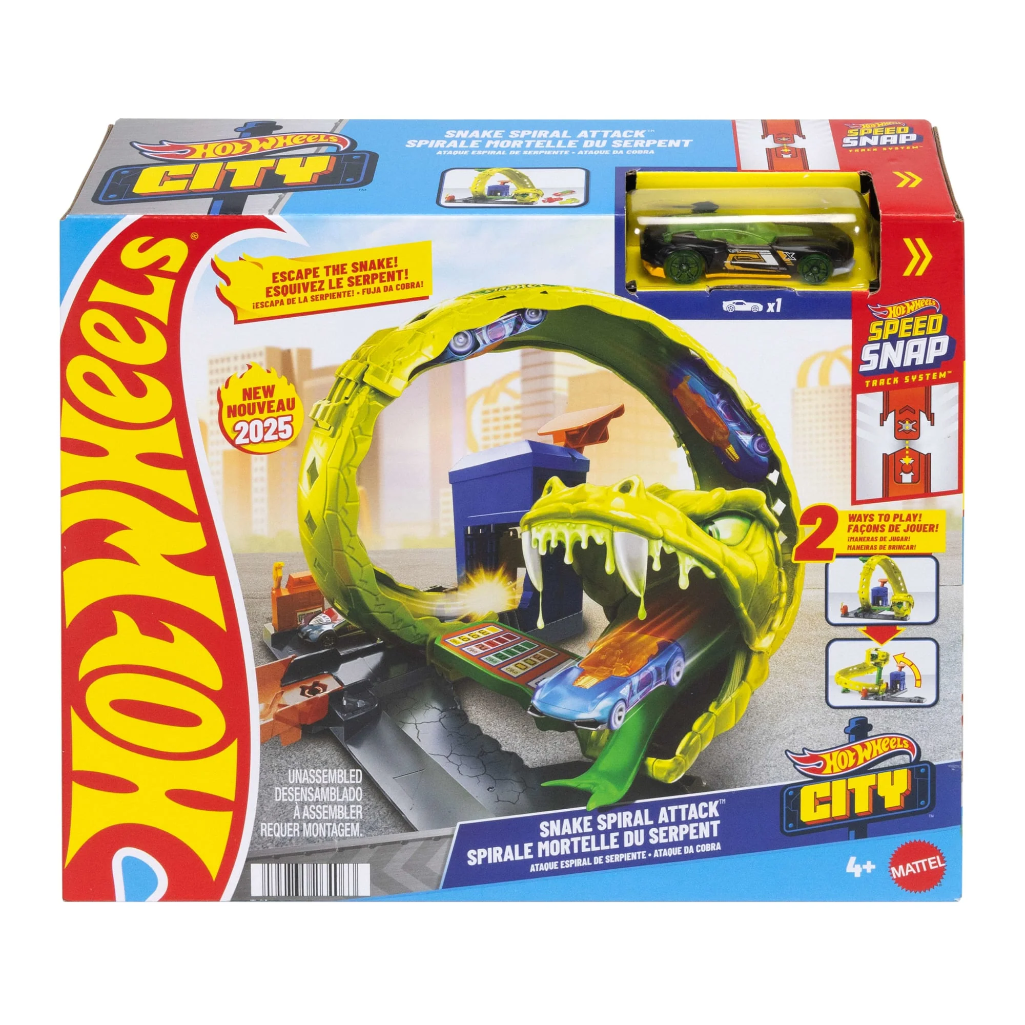Conjunto De Juego Ataque En Espiral De La Serpiente De Hot Wheels Con Coche Metálico A Escala 1:64 Y Pista Speed Snap - Image 6