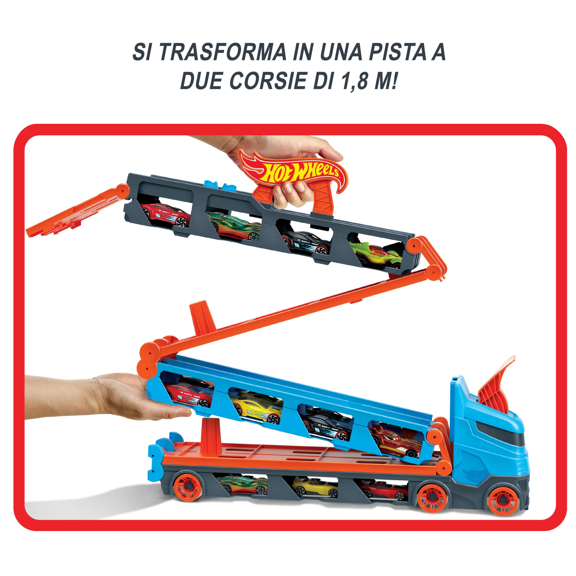 Camion Trasportatore Hot Wheels Camion 2 in 1 Trasportatore E Pista Con 3 Auto in Scala 1:64 Per Bambini Da 4 A 8 Anni - Image 3