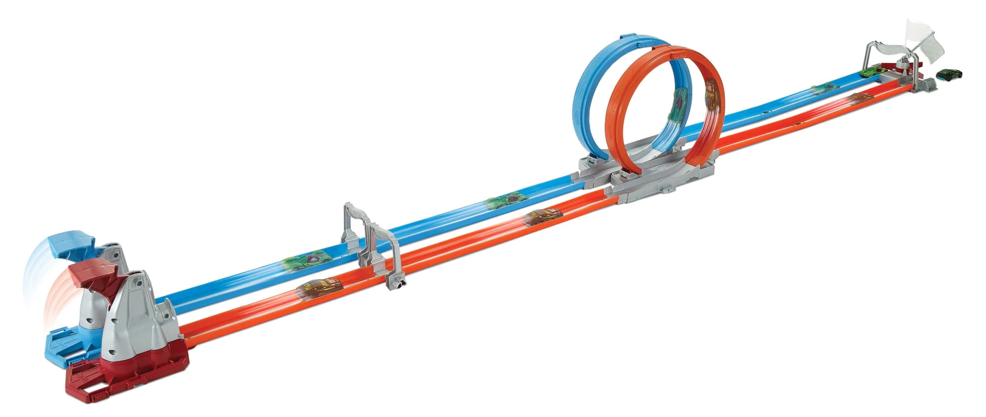 Hot Wheels Çift Çemberde Depar, Düz Pist, Büyük Çemberler Ve 2 Adet 1:64 Ölçekli Oyuncak Araba - Image 4