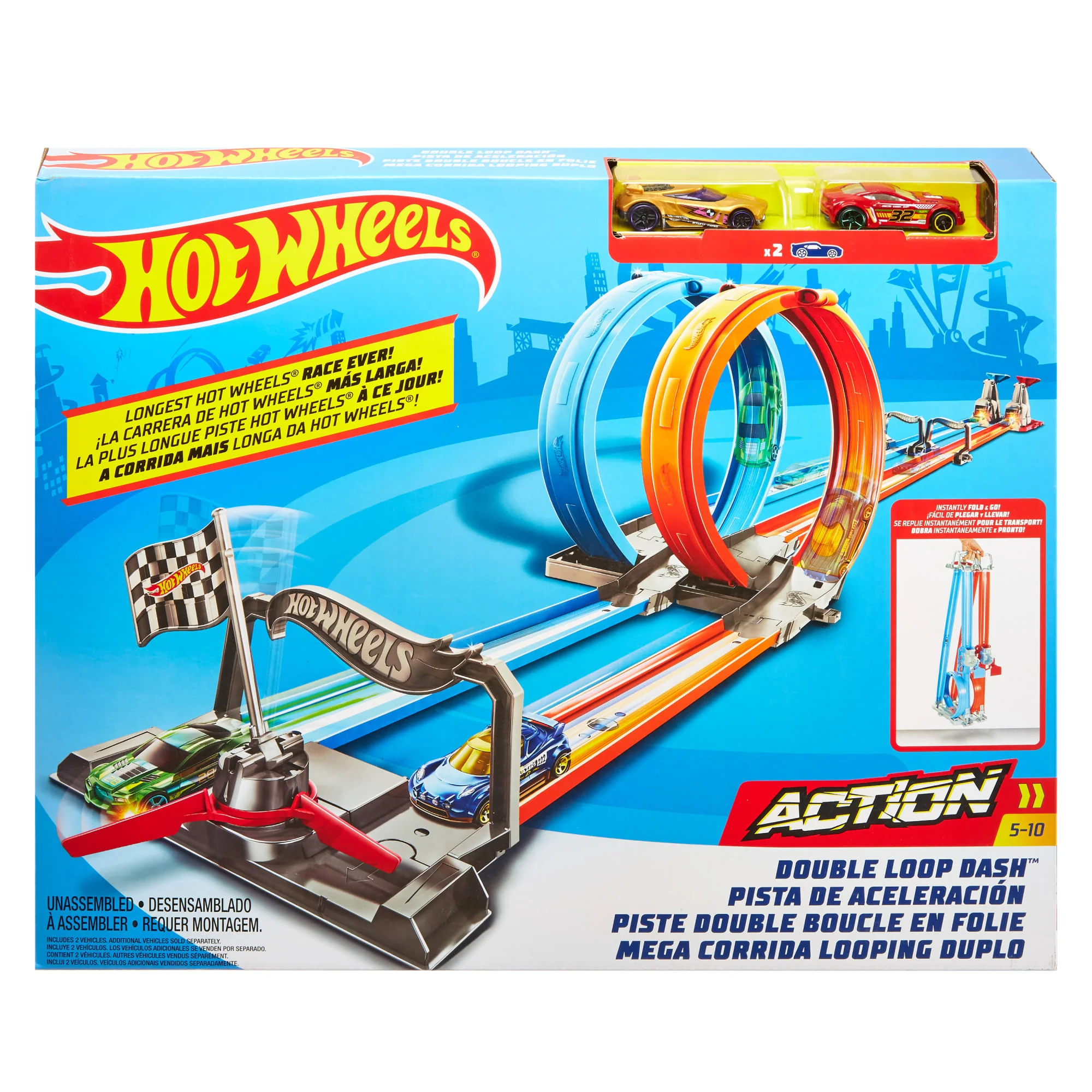 Hot Wheels Çift Çemberde Depar, Düz Pist, Büyük Çemberler Ve 2 Adet 1:64 Ölçekli Oyuncak Araba - Image 6