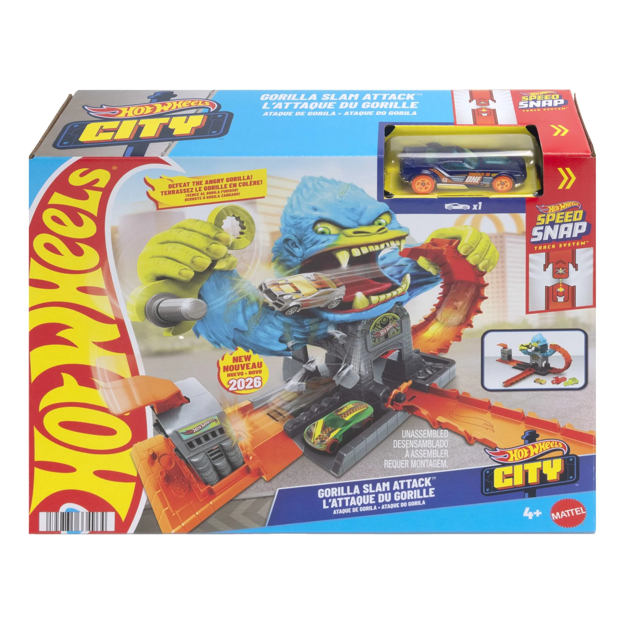 Conjunto Y Coche De Juguete Ataque Del Gorila Feroz De Hot Wheels City, Múltiples Formas De Jugar, Pista Speed Snap - Image 5
