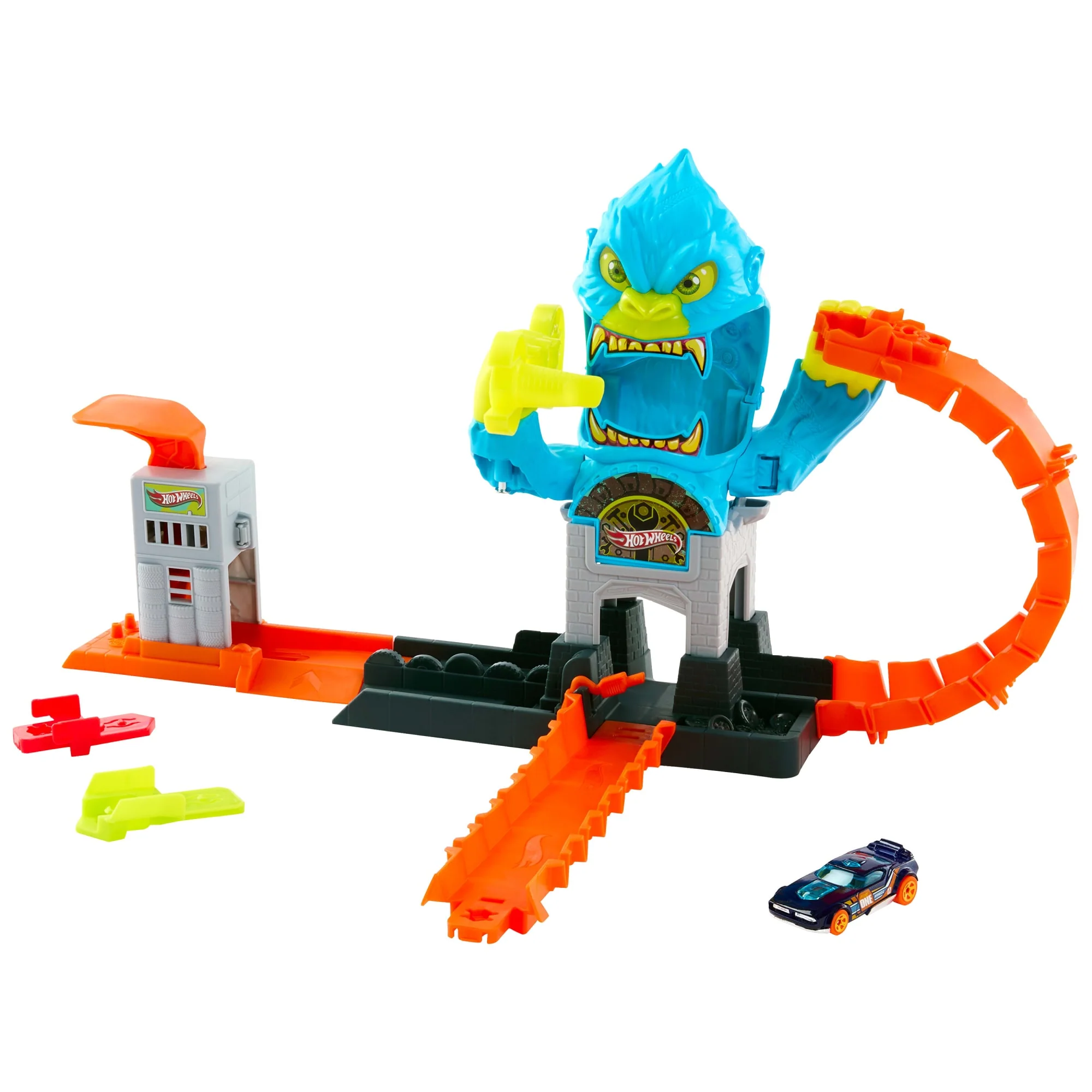 Hot Wheels City-Spielset „Gigantischer Gorilla-Angriff“ Und Spielzeugauto, Mehrere Spielmöglichkeiten, Track-Schnellstecksystem
