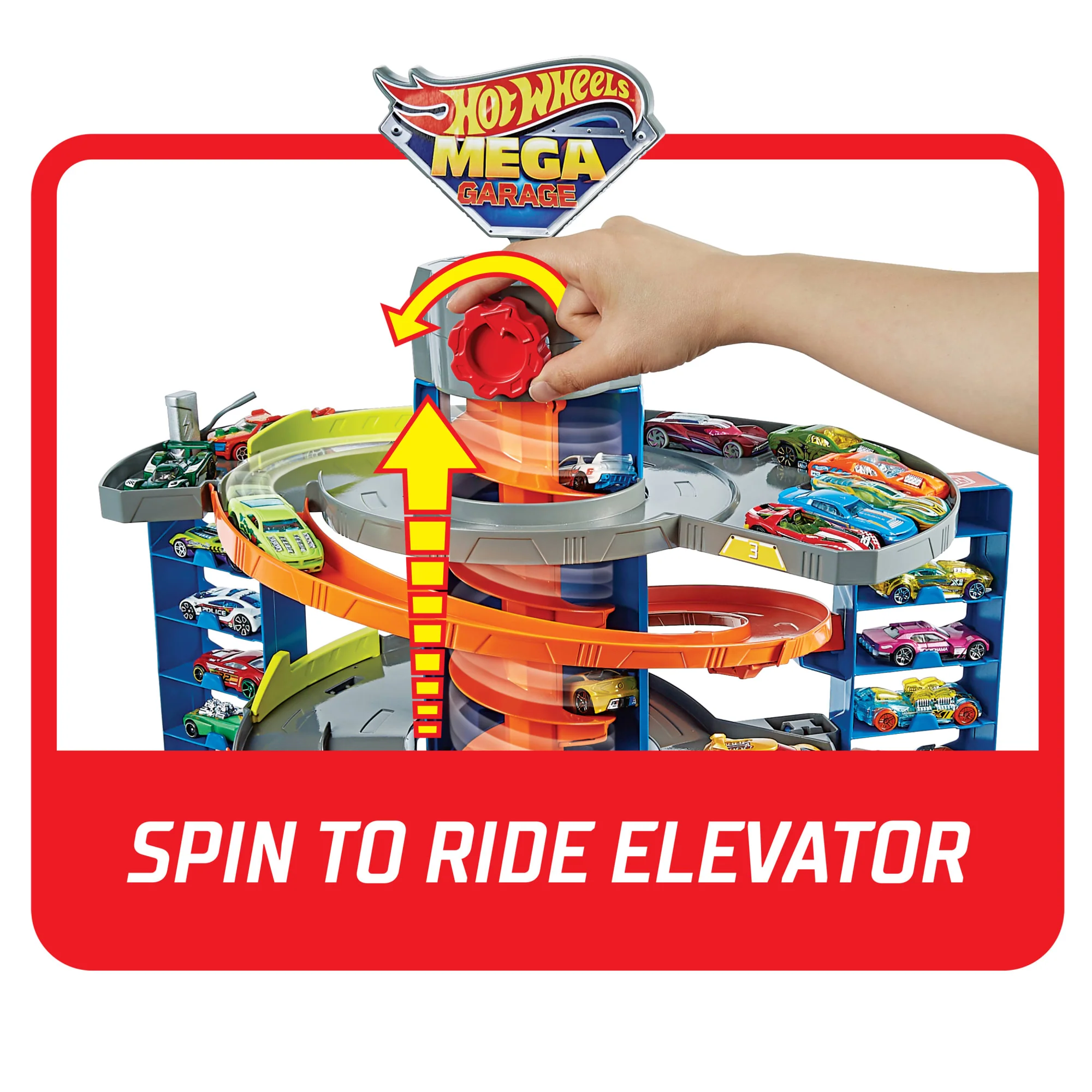 Hot Wheels City Mega Garage Playset with Corkscrew Elevator & Storage for 60+ Cars - Image 2