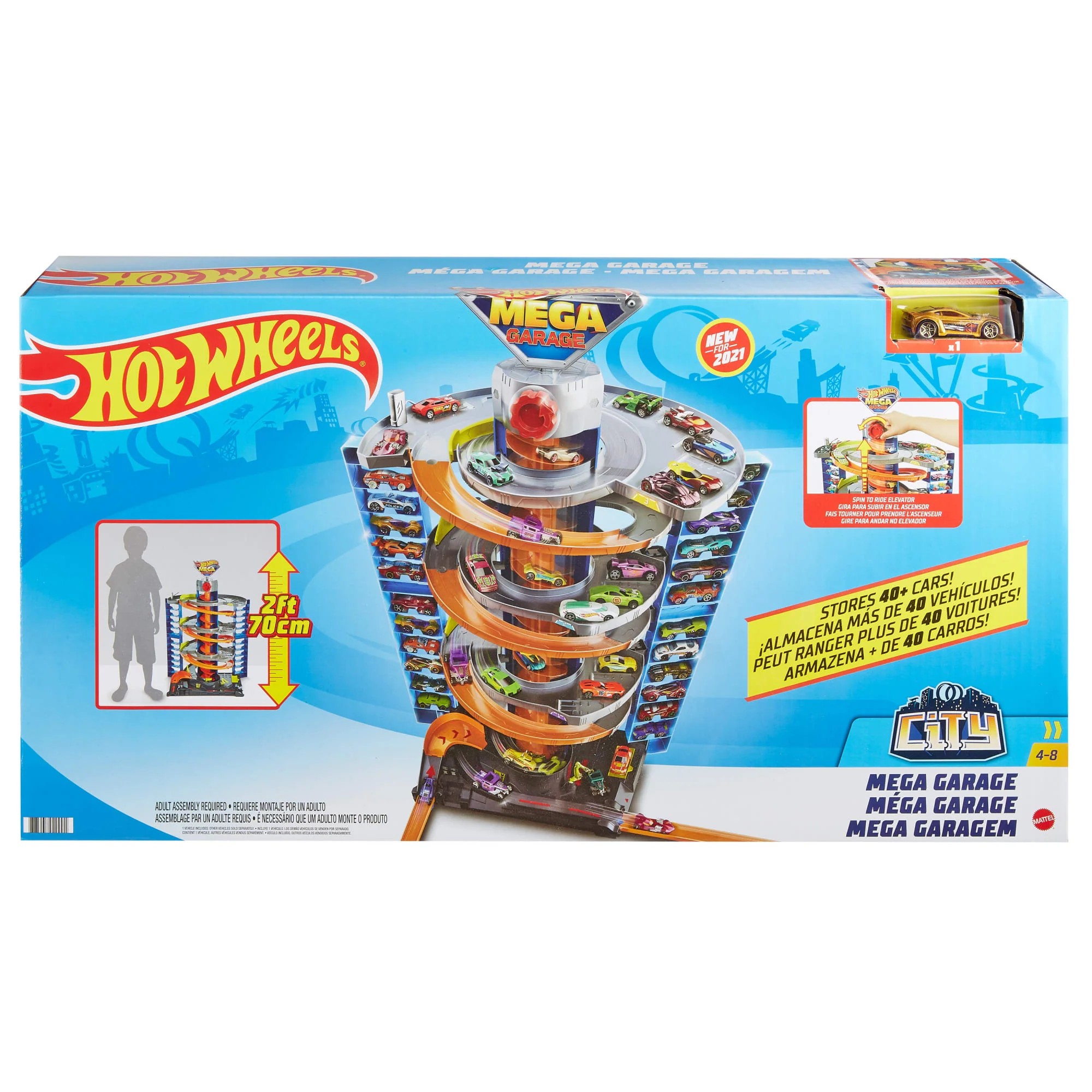 Hot Wheels City Mega Garage Playset with Corkscrew Elevator & Storage for 60+ Cars - Image 5