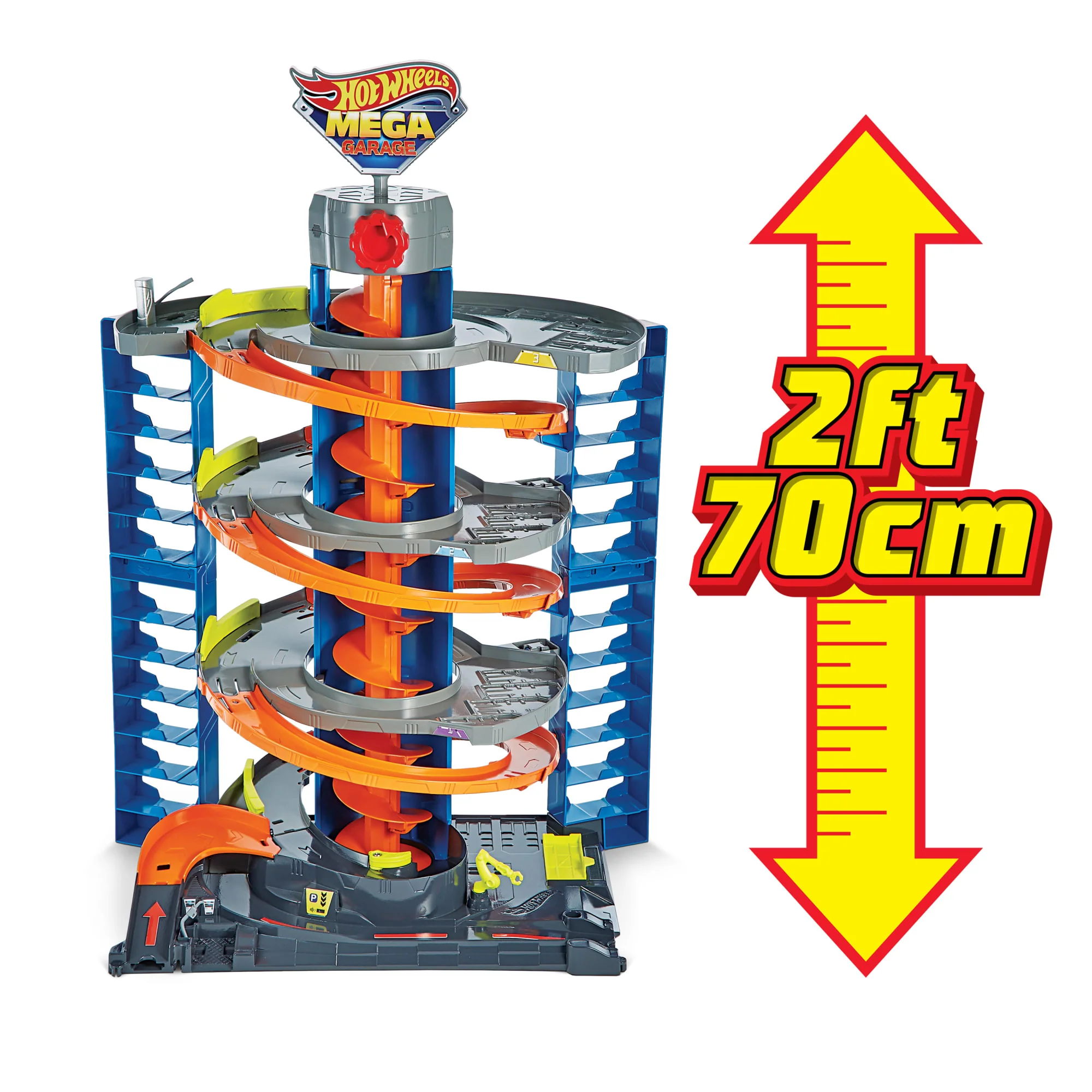 Hot Wheels City Mega Garage Playset with Corkscrew Elevator & Storage for 60+ Cars - Image 6