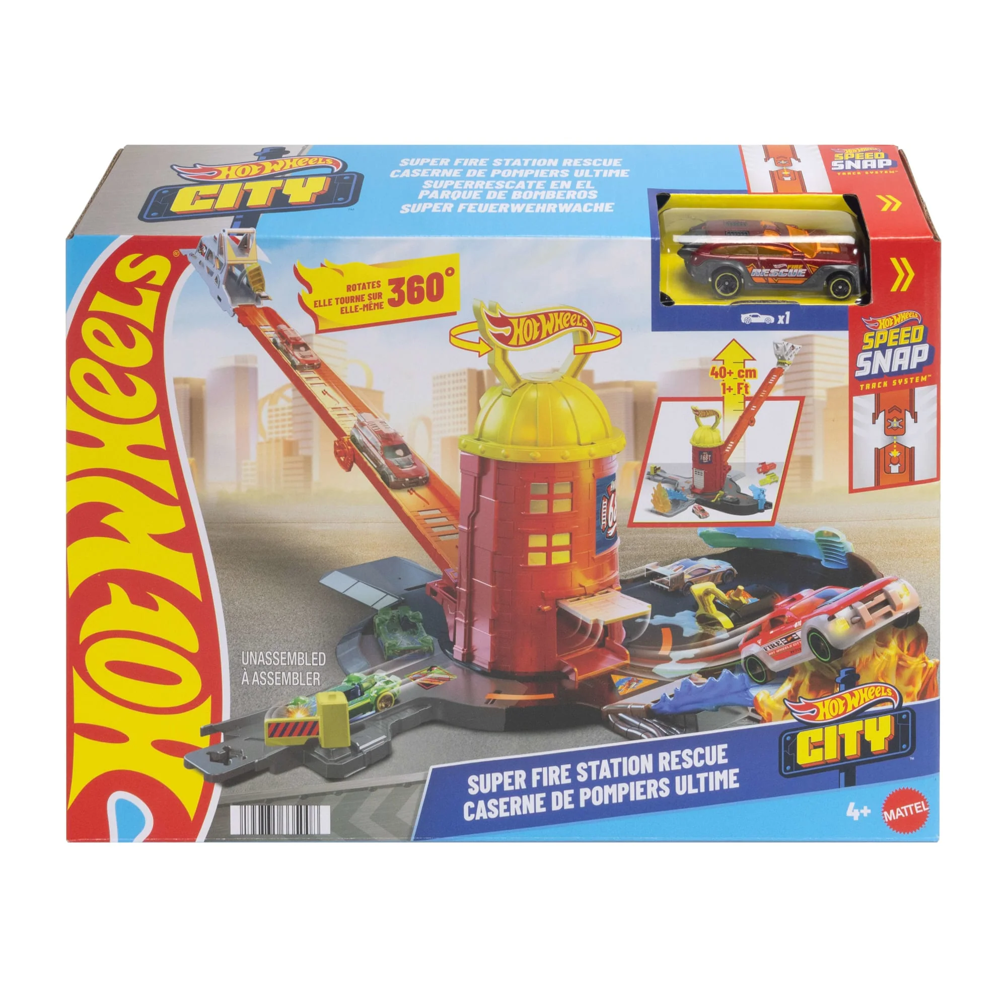 Hot Wheels City Super Fire Station Rescue Playset & 1:64 Scale Toy Car, Track Extends 16” - Image 6