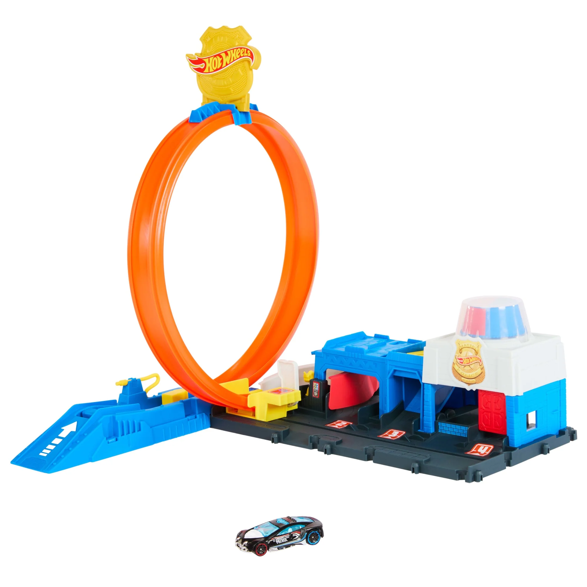 Hot Wheels City Super Polizeiwache-Spielset Mit Spielzeug-Polizeiwagen Im Maßstab 1:64 Und Anpassbarer Rennbahn Mit Looping. - Image 4