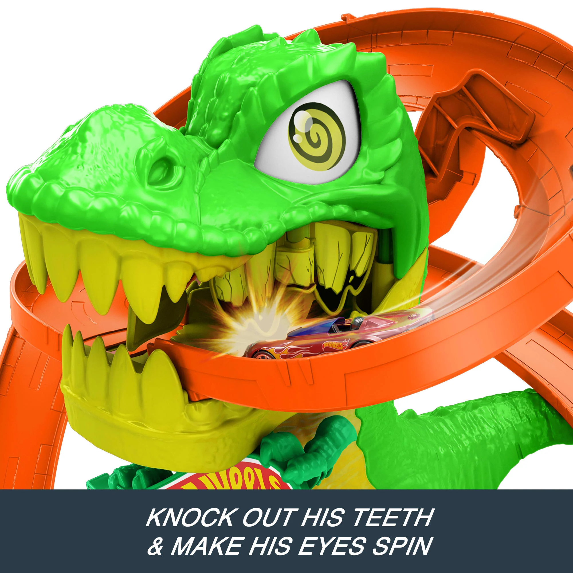 Hot Wheels City T-Rex Blaze Battle Playset & 1:64 Scale Die-Cast Car, Dinosaur Nemesis - Image 4