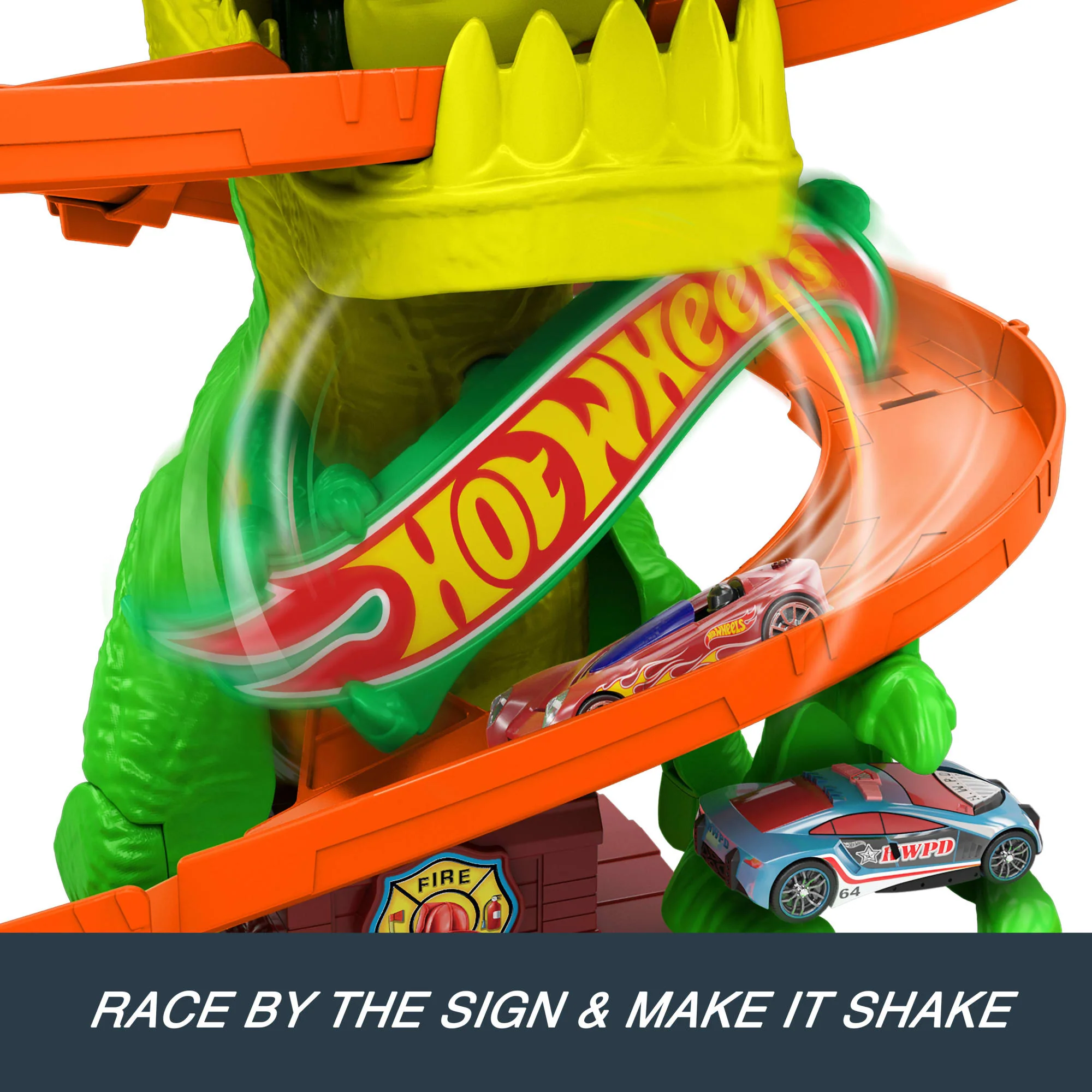 Hot Wheels City T-Rex Blaze Battle Playset & 1:64 Scale Die-Cast Car, Dinosaur Nemesis - Image 5