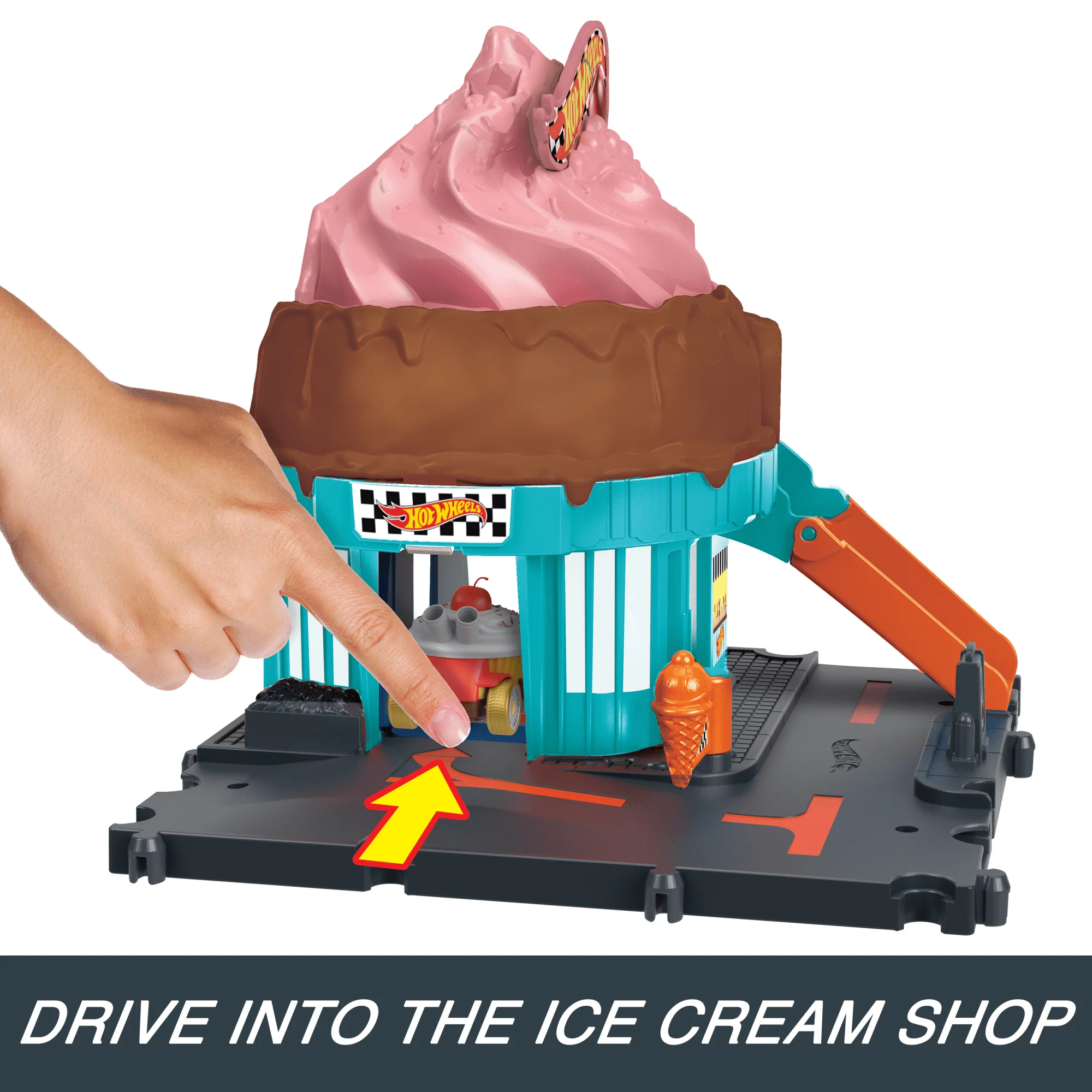 Hot Wheels City Downtown Ice Cream Swirl Playset From The Series “Let's Race” With 1 Toy Car - Image 3