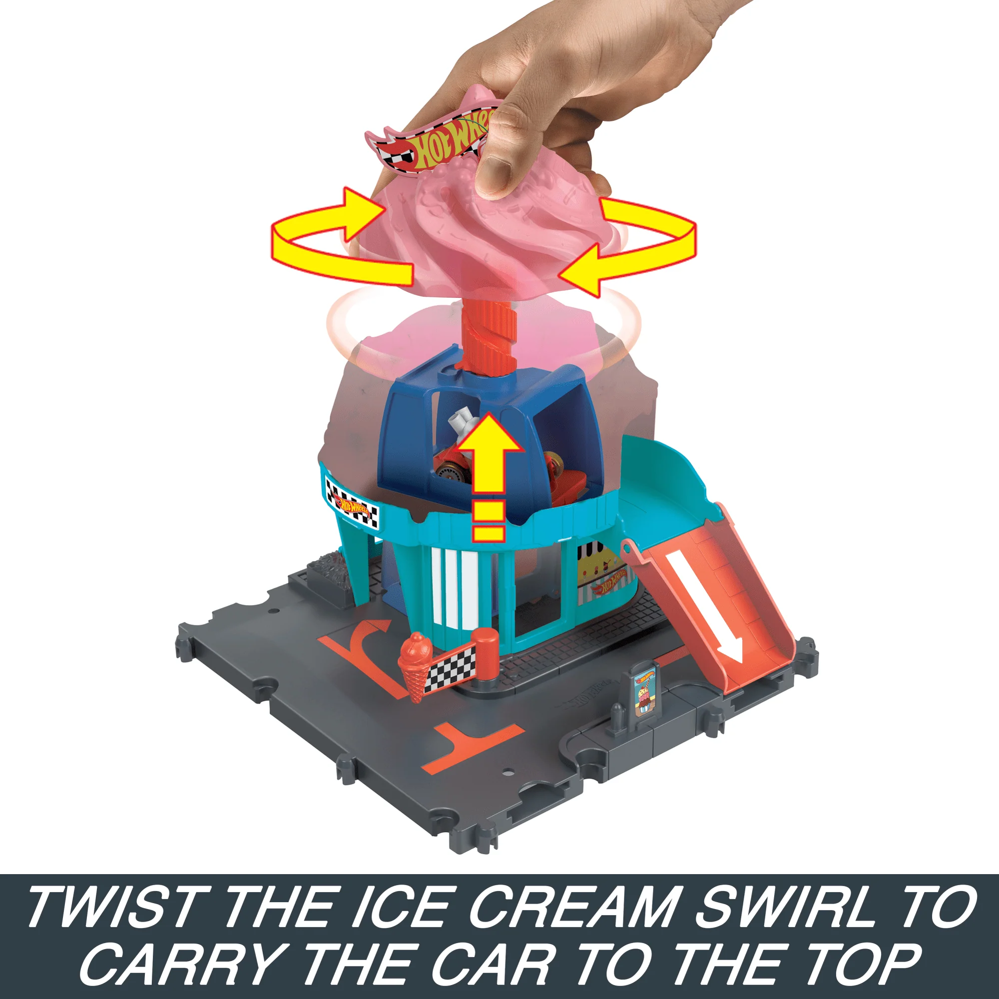 Hot Wheels City Downtown Ice Cream Swirl Playset From The Series “Let's Race” With 1 Toy Car - Image 4