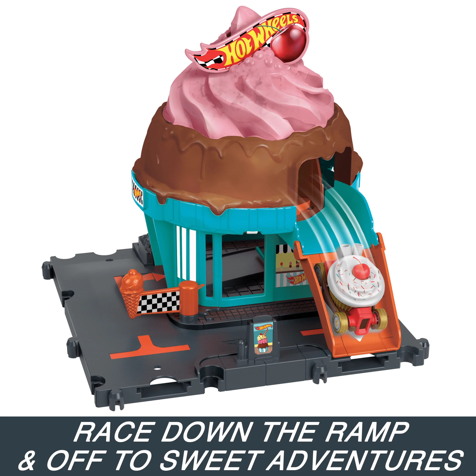 Hot Wheels City Downtown Ice Cream Swirl Playset From The Series “Let's Race” With 1 Toy Car - Image 5