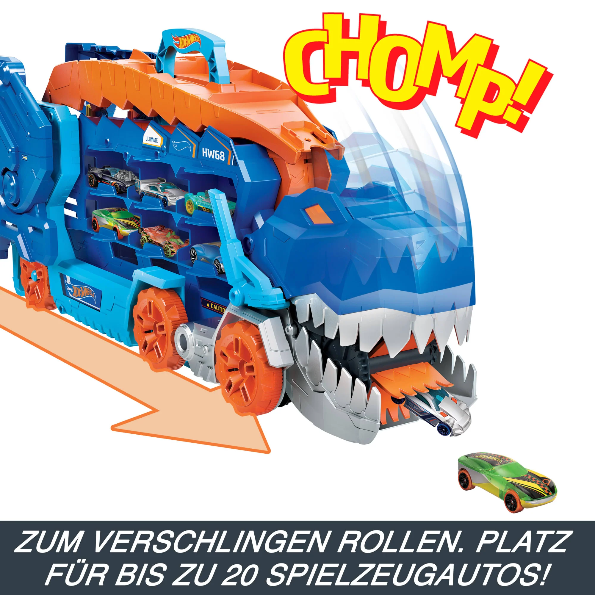 Der Hot Wheels City Ultimative Transporter Verwandelt Sich in Einen T-Rex Mit Rennstrecke, Aufbewahrung Von Mehr Als 20 Autos - Image 3