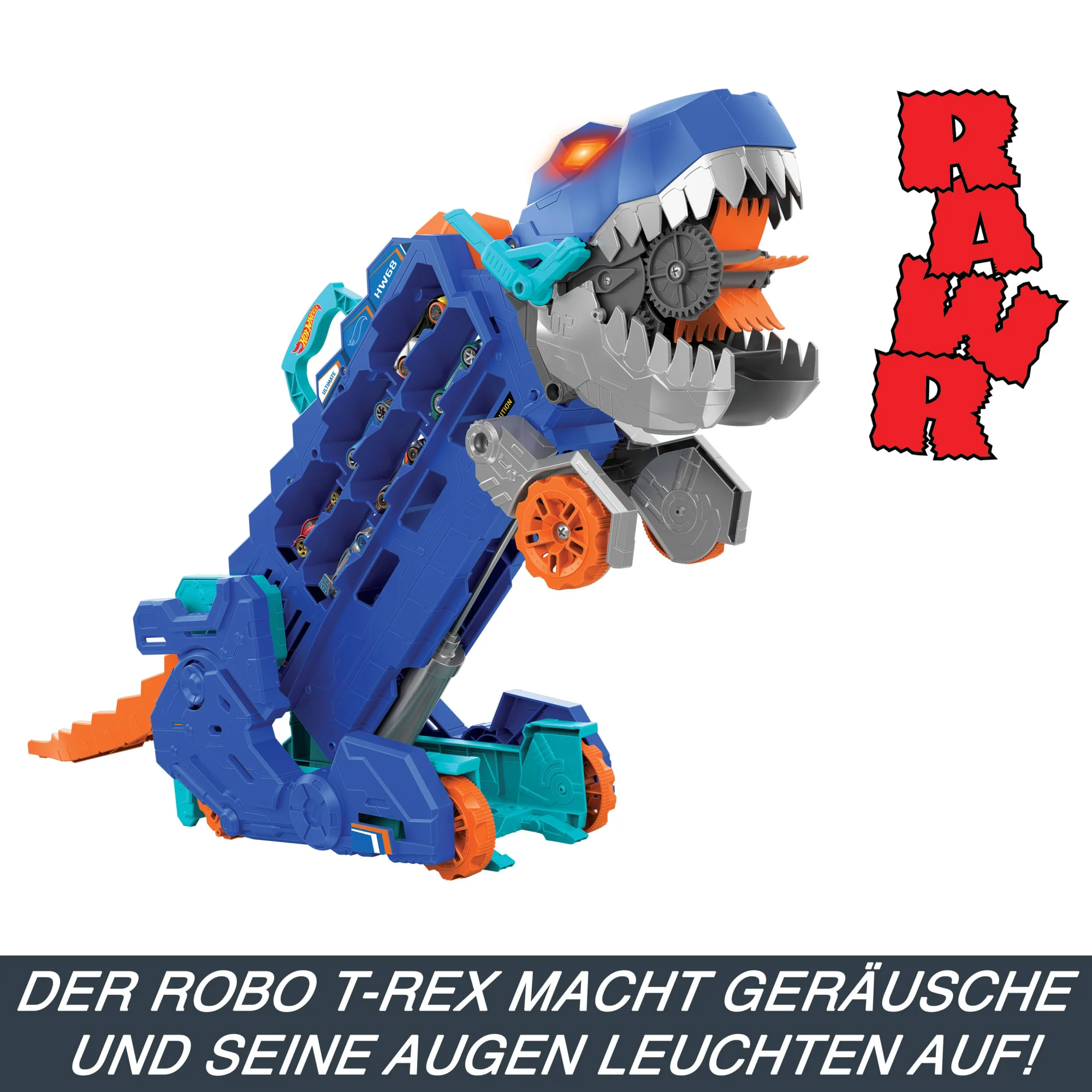 Der Hot Wheels City Ultimative Transporter Verwandelt Sich in Einen T-Rex Mit Rennstrecke, Aufbewahrung Von Mehr Als 20 Autos - Image 5