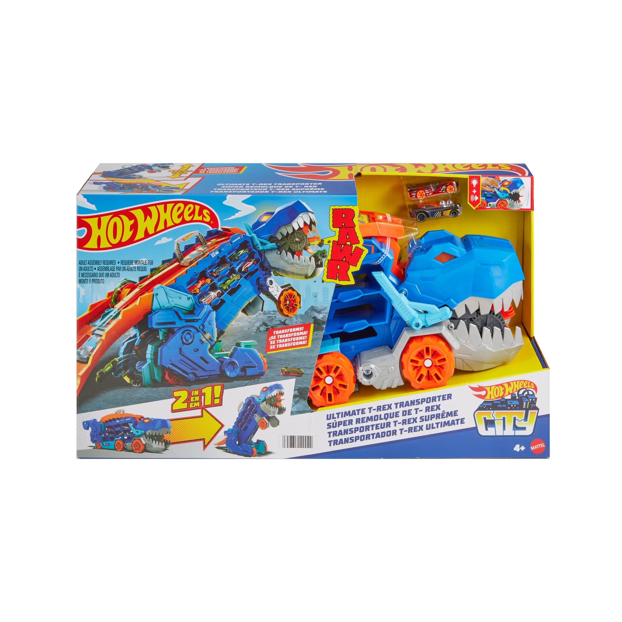 Der Hot Wheels City Ultimative Transporter Verwandelt Sich in Einen T-Rex Mit Rennstrecke, Aufbewahrung Von Mehr Als 20 Autos - Image 6