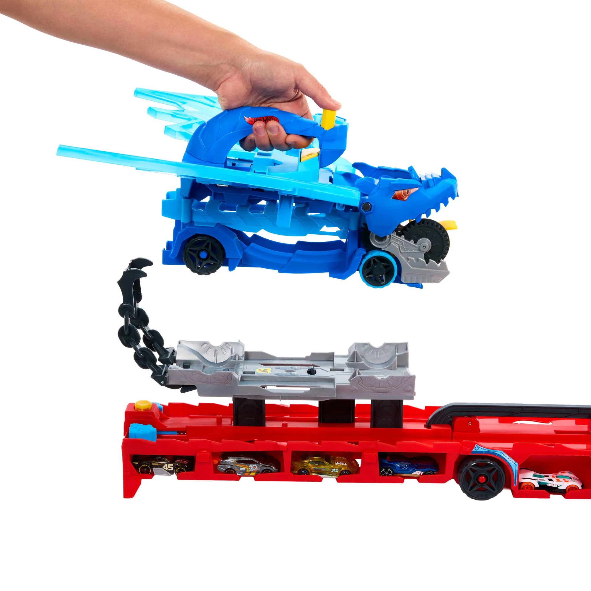 Hot Wheels City Hot Wheels Drago Trasportatore Trasformabile E 2 Macchinine Giocattolo in Scala 1:64 - Image 3