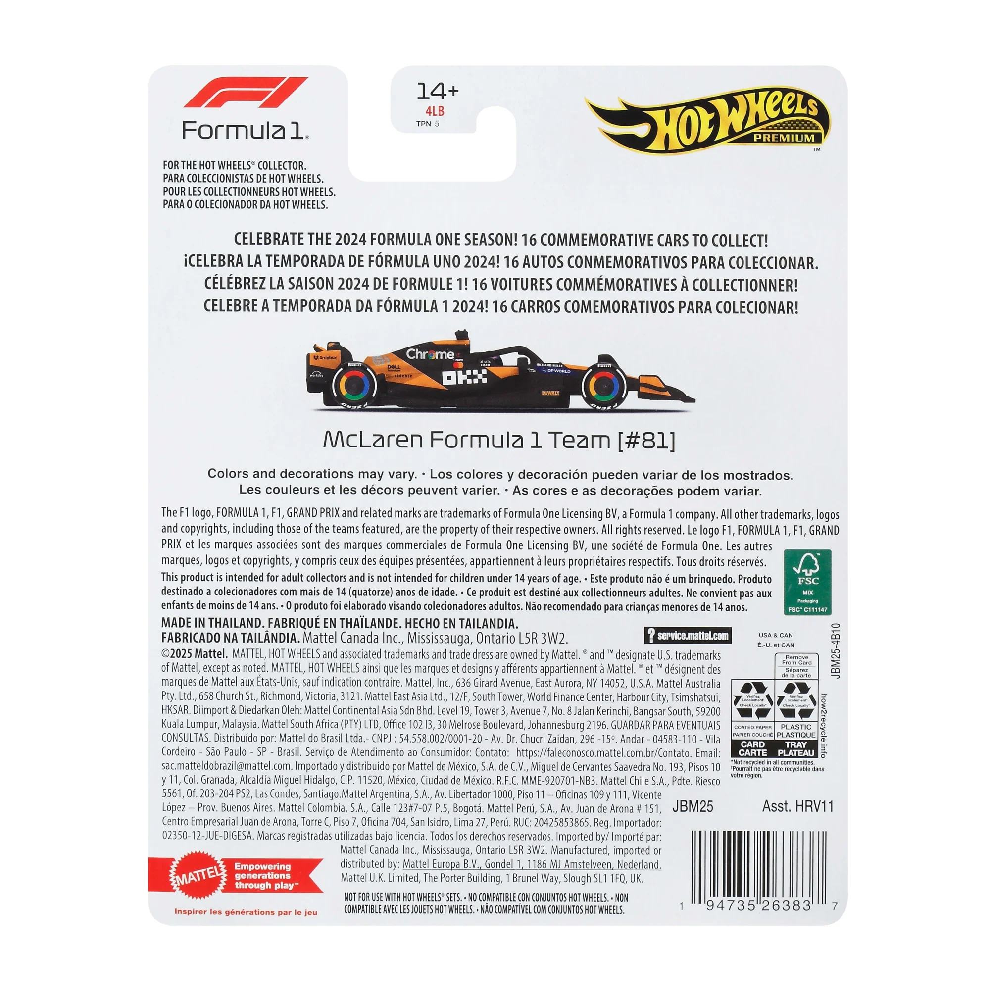 Hot Wheels Formel 1 Premium Die-Cast-Sammelspielzeug-Rennauto Im Maßstab 1:64 (Stile Können Abweichen) - Image 6