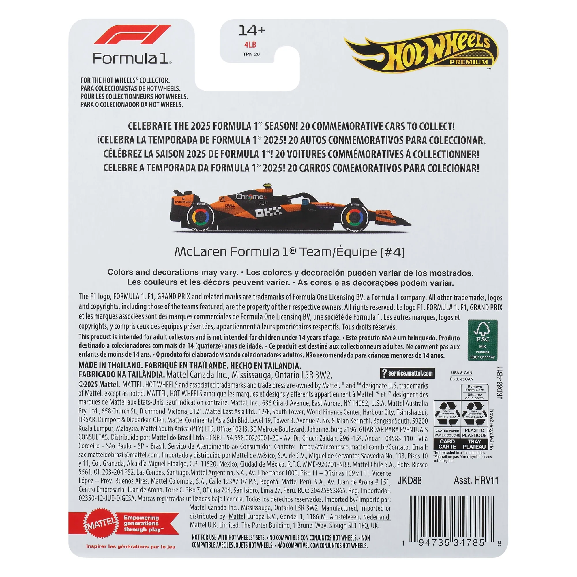 Hot Wheels Formel 1 Premium Die-Cast-Sammelspielzeug-Rennauto Im Maßstab 1:64 (Stile Können Abweichen.) - Image 6