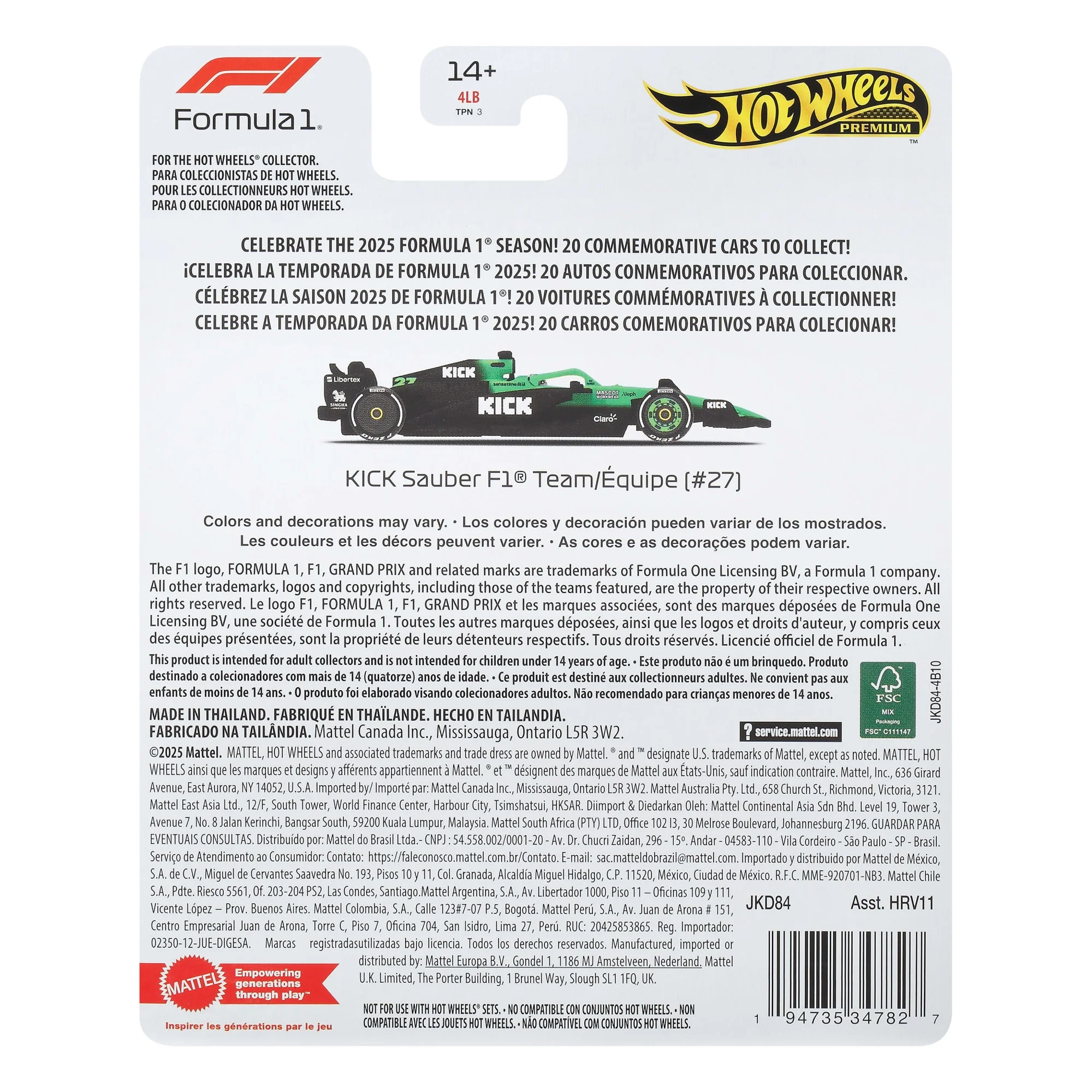 Hot Wheels Formel 1 Premium Die-Cast-Sammelspielzeug-Rennauto Im Maßstab 1:64 (Stile Können Abweichen.) - Image 2