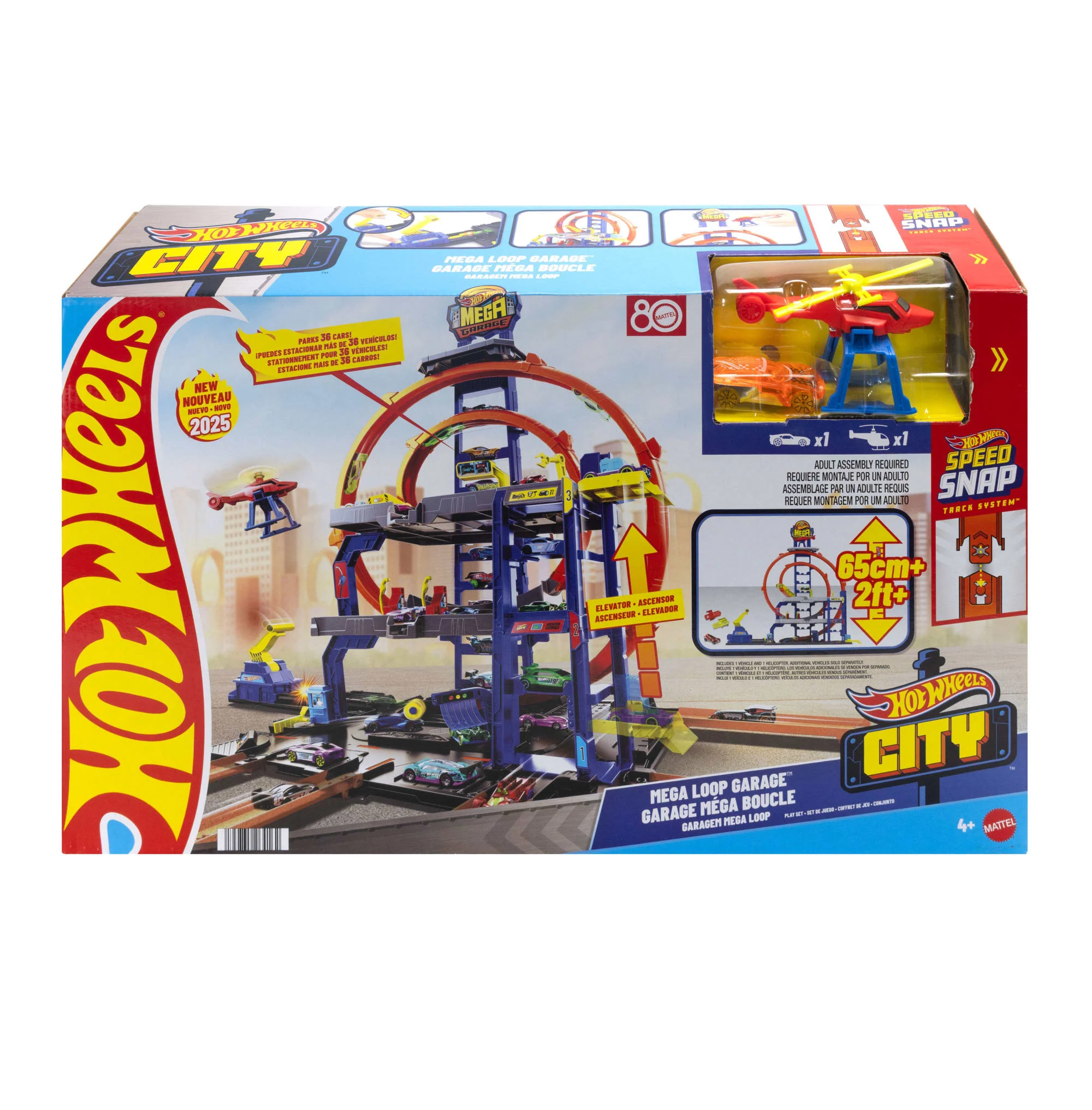 Hot Wheels MEGA Loop Garage Playset With 1 Die-Cast Toy Car & 1 Toy Helicopter in 1:64 Scale - Image 6