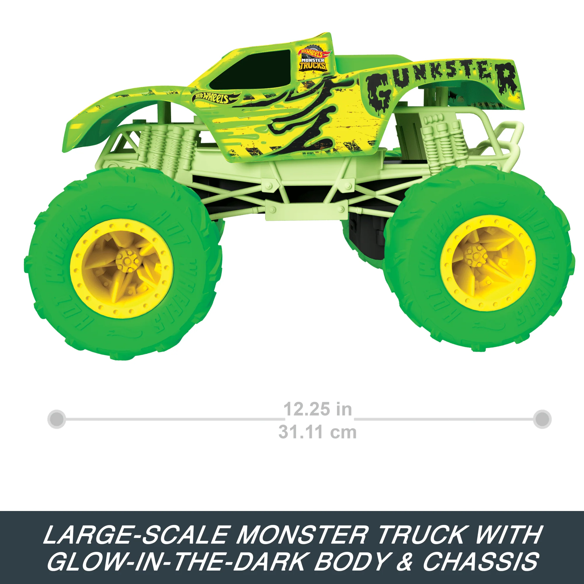 Hot Wheels Monster Trucks 1:15 Scale Gunkster Battery-Powered RC Truck, Glows in The Dark With All-Terrain Tires - Image 3