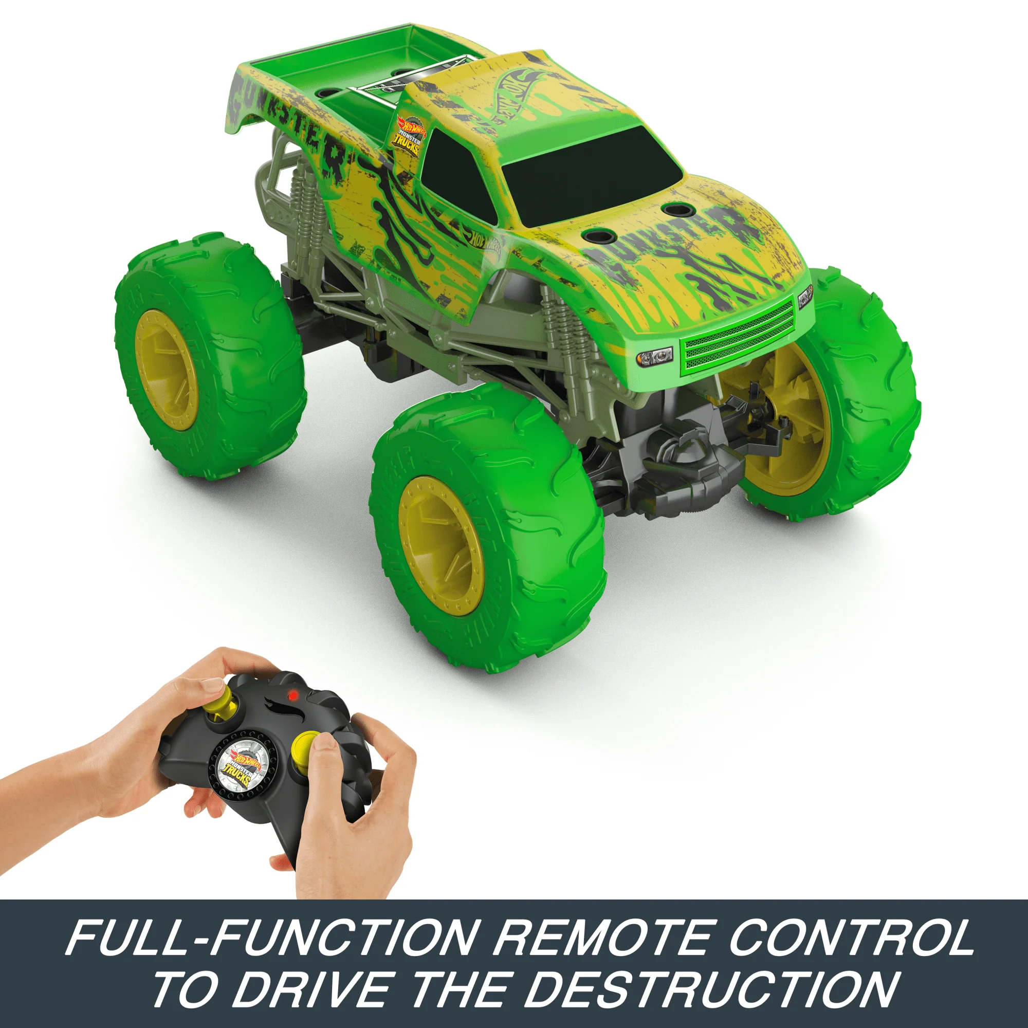 Hot Wheels Monster Trucks 1:15 Scale Gunkster Battery-Powered RC Truck, Glows in The Dark With All-Terrain Tires - Image 4