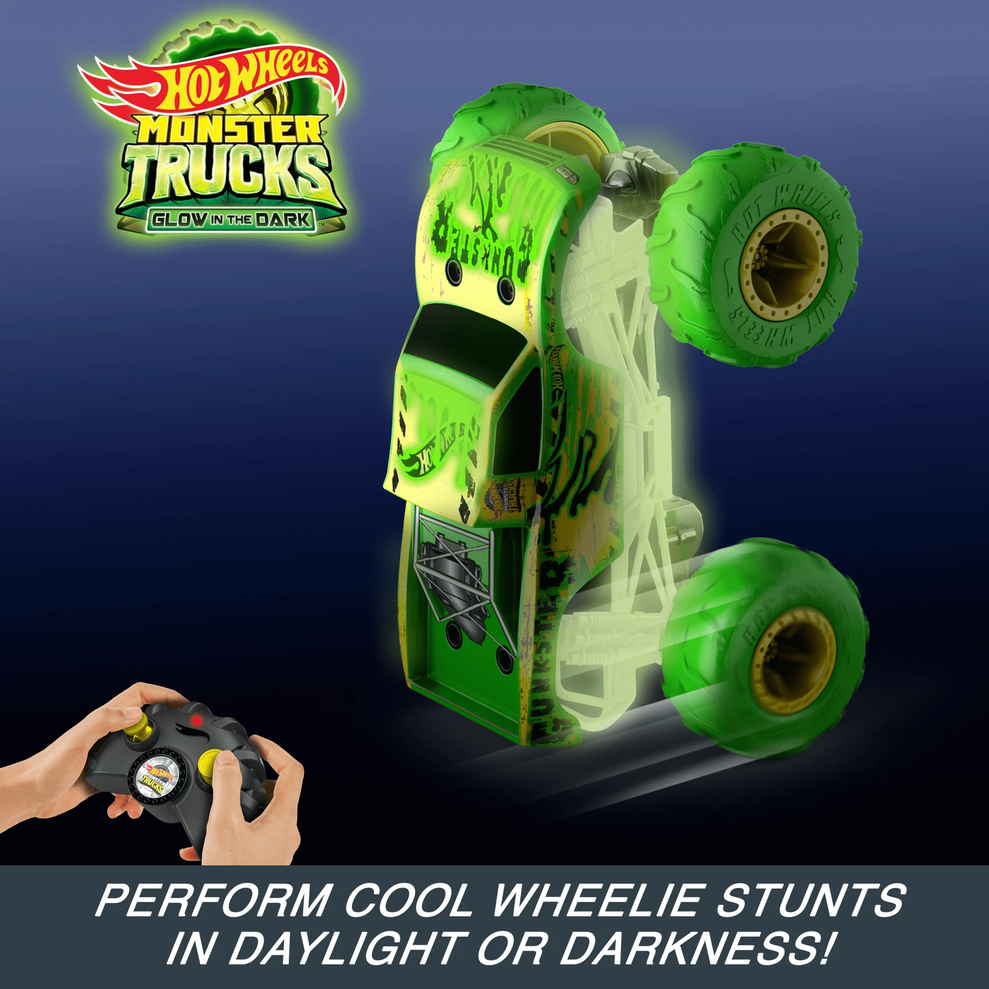 Hot Wheels Monster Trucks 1:15 Scale Gunkster Battery-Powered RC Truck, Glows in The Dark With All-Terrain Tires - Image 5