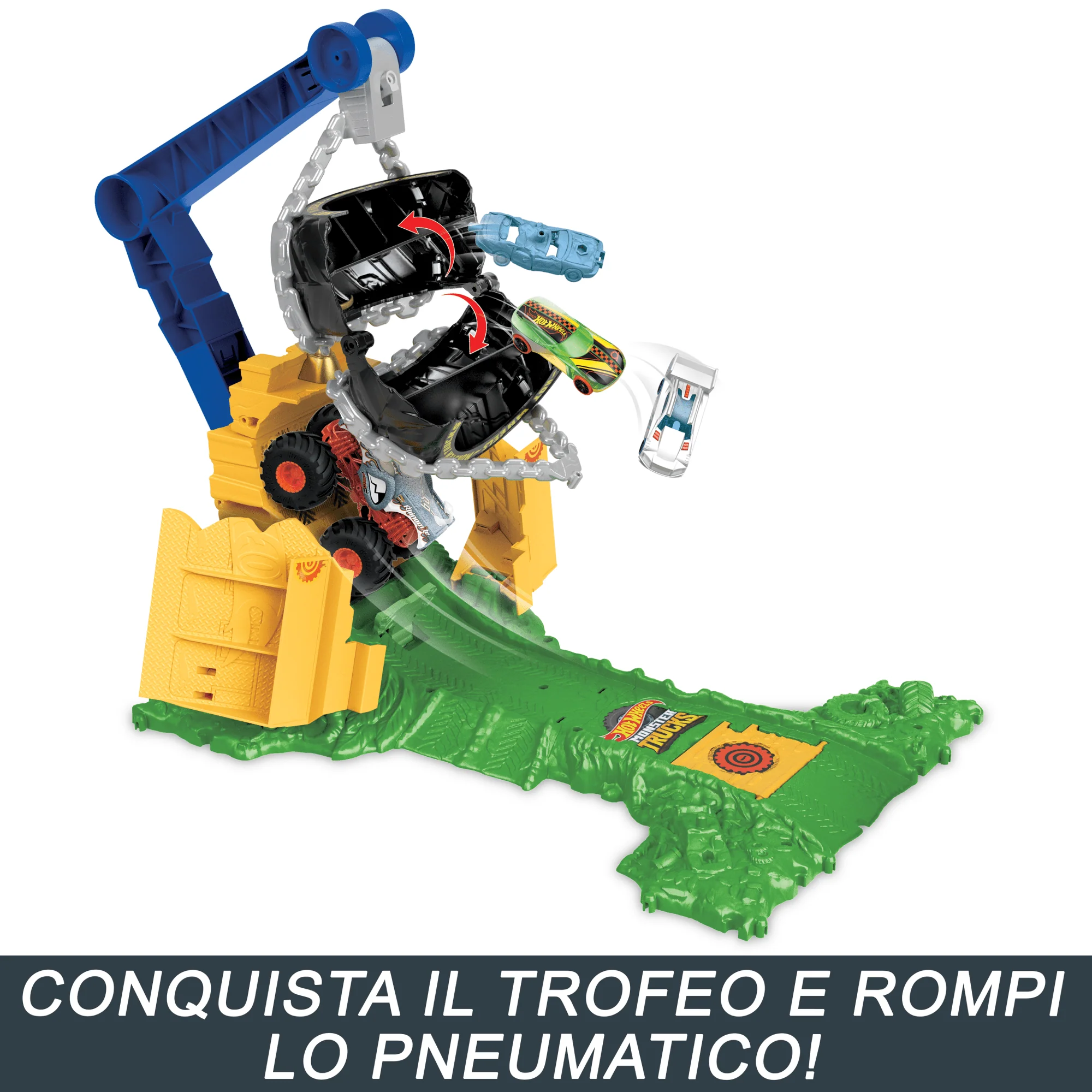 Hot Wheels Monster Trucks Sfida Demolizione Del Carico Rhinomite, Playset Con 1 Truck Giocattolo E 2 Macchinine Schiacciate - Image 5