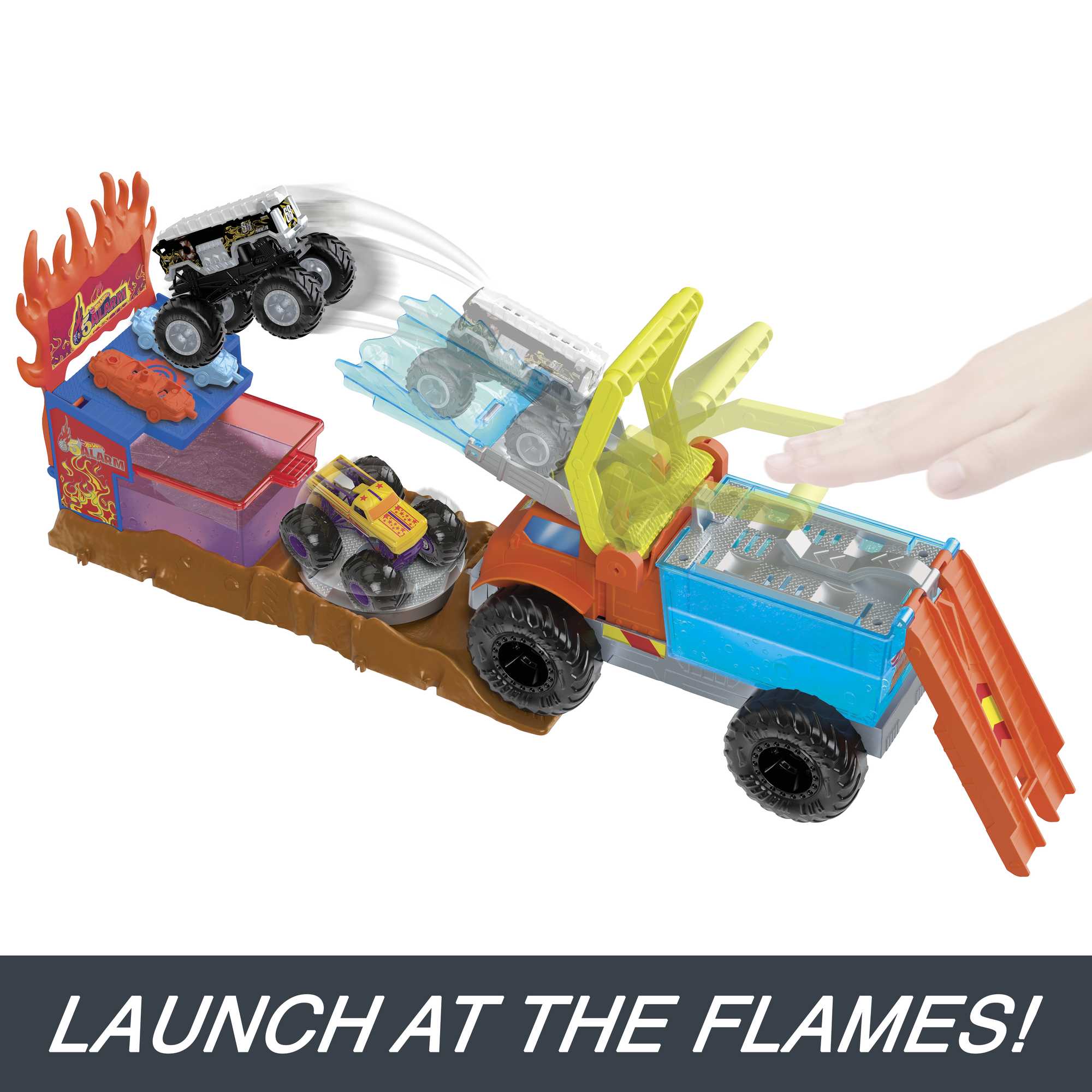 Hot Wheels Monster Trucks Arena Smashers Color Shifters 5-Alarm Rescue Playset - Image 2