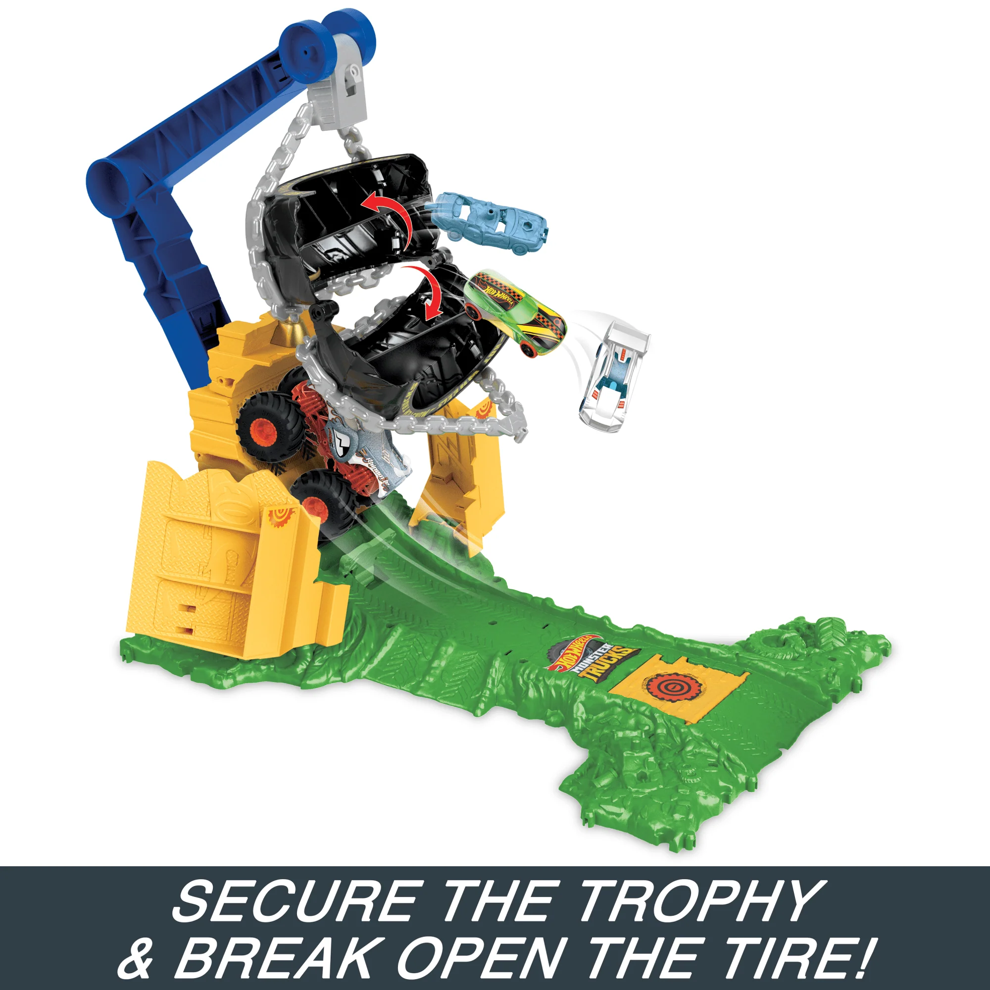Hot Wheels Monster Trucks Rhinomite Chargin’ Challenge Playset With 1 Toy Truck & 2 Crushed Cars - Image 5