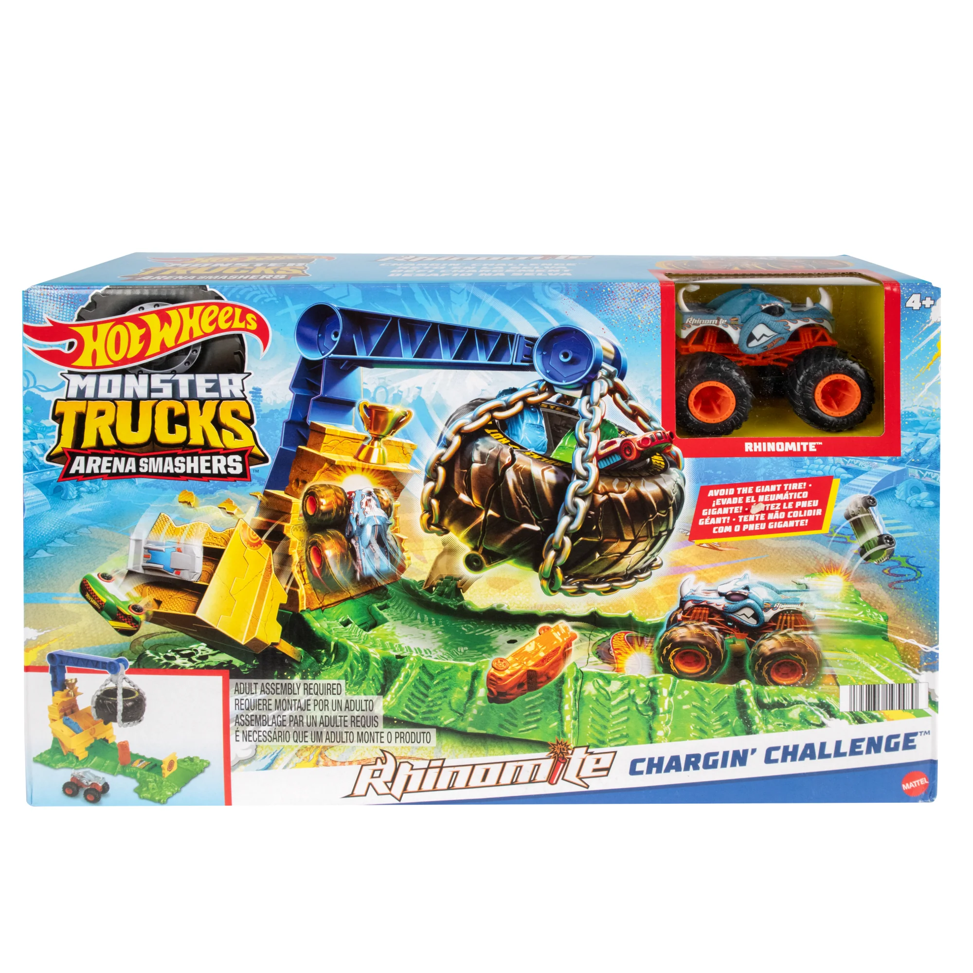 Hot Wheels Monster Trucks Rhinomite Chargin’ Challenge Playset With 1 Toy Truck & 2 Crushed Cars - Image 6