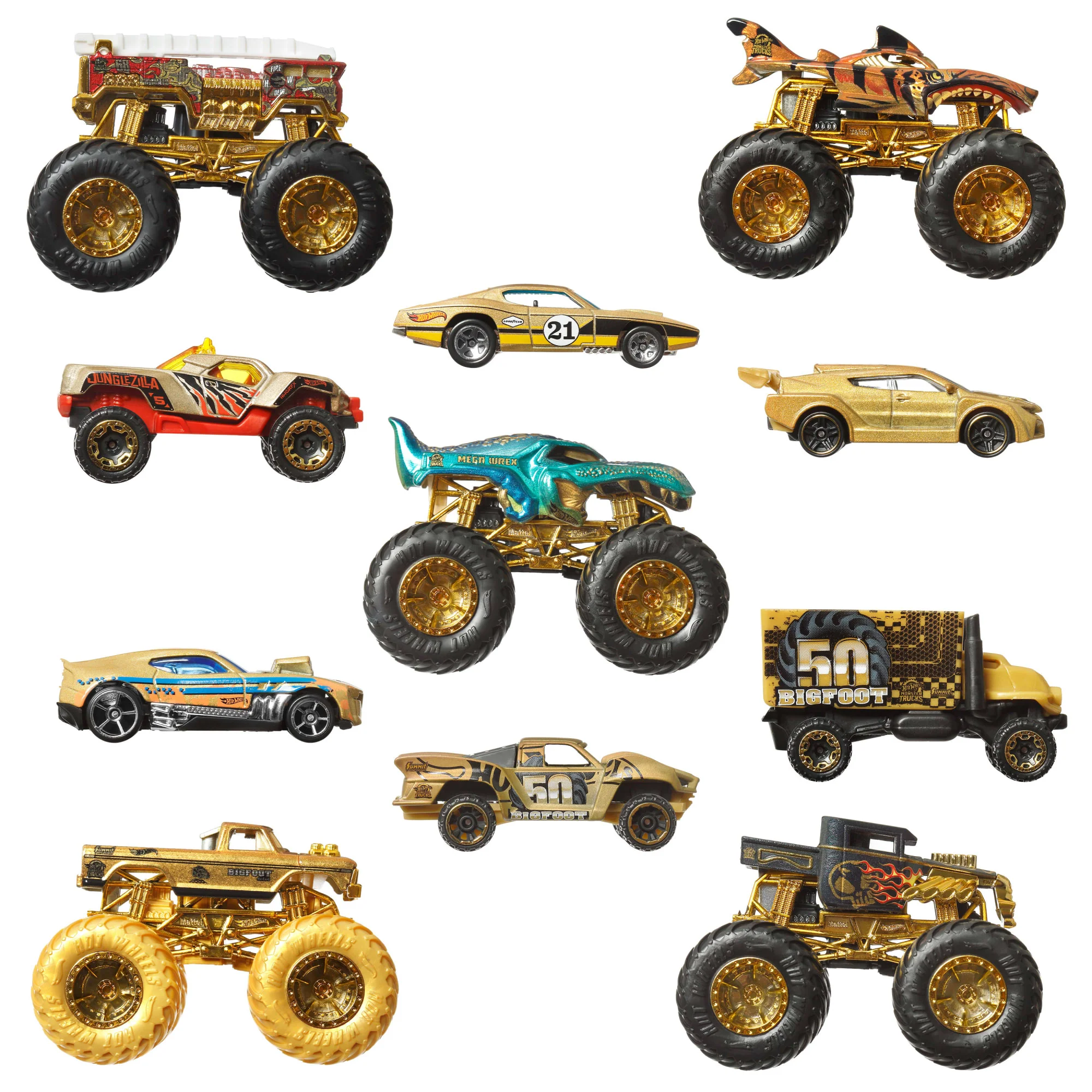 Hot Wheels Monster Trucks Bigfoot 50 rocznica Wielopak 5 Monster Trucków i 6 autek 1:64 Zestaw Zabawki 3+ - Image 5