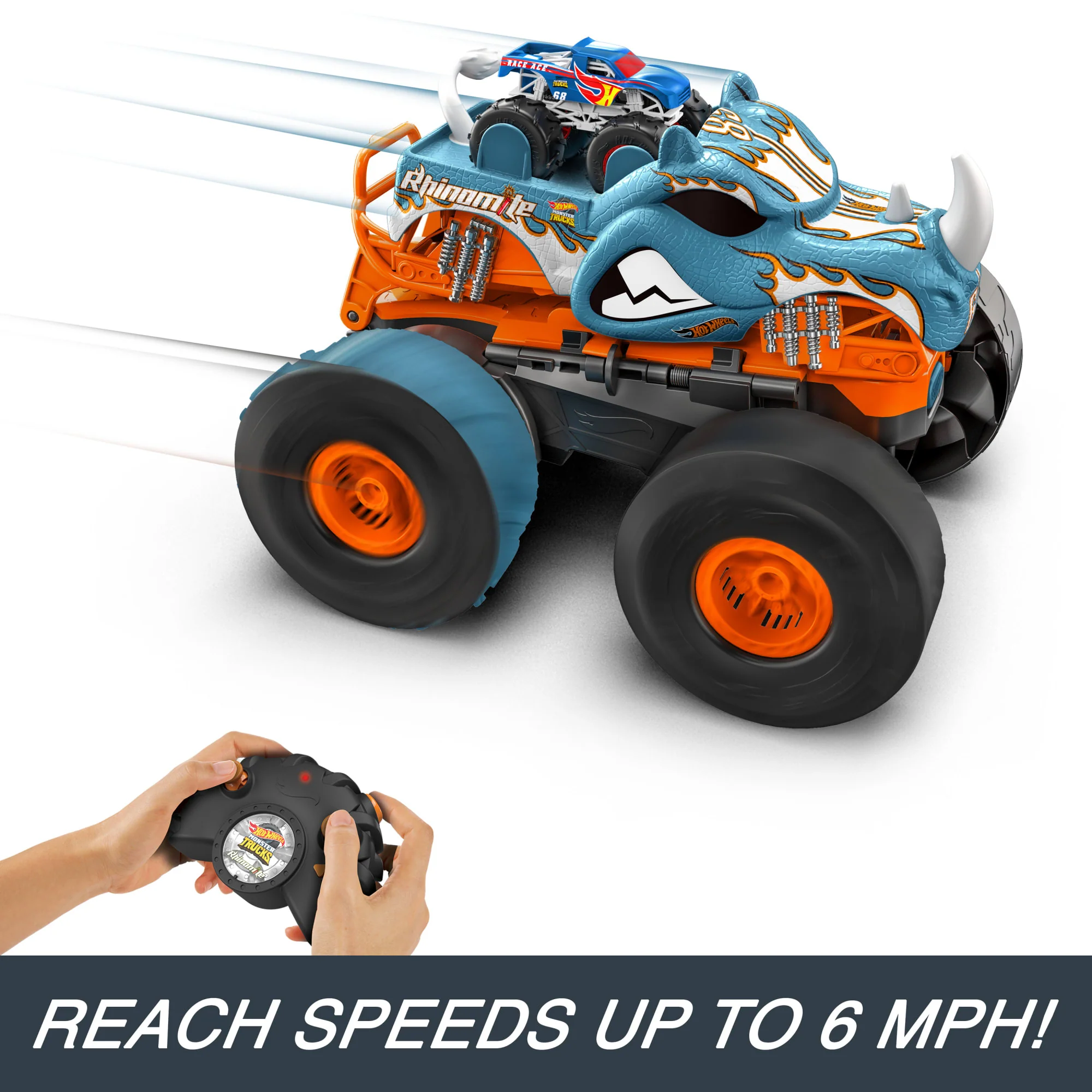 Hot Wheels Monster Trucks HW Transforming Rhinomite RC in 1:12 Scale with 1:64 Scale Toy Truck - Image 4