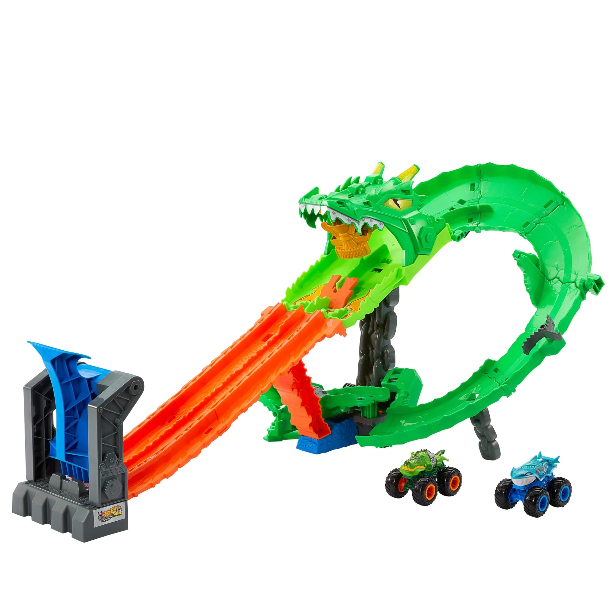 Hot Wheels Monster Trucks Sharks vs Dinos Dragon Destruction Playset E 2 Camion Giocattolo