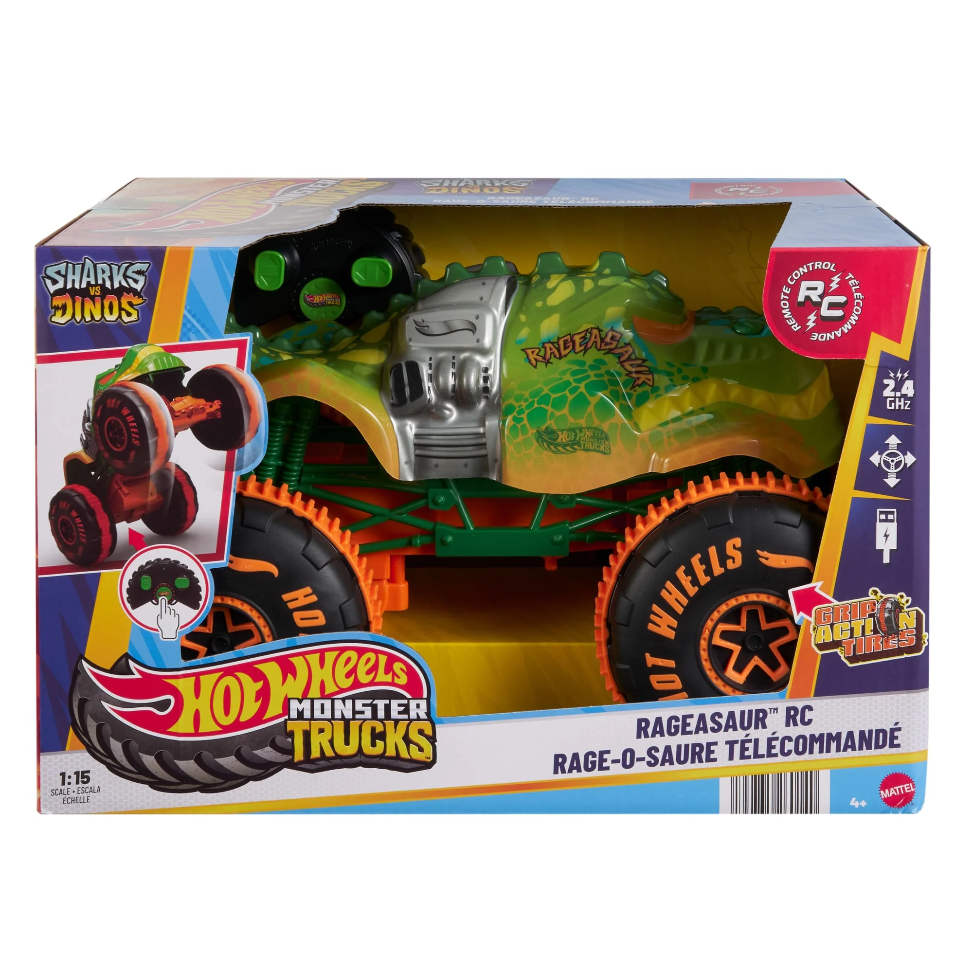 Hot Wheels Monster Trucks RC Rageasaur, Batteriebetriebener Spielzeugtruck Im Maßstab 1:15 Mit Fernbedienung - Image 5