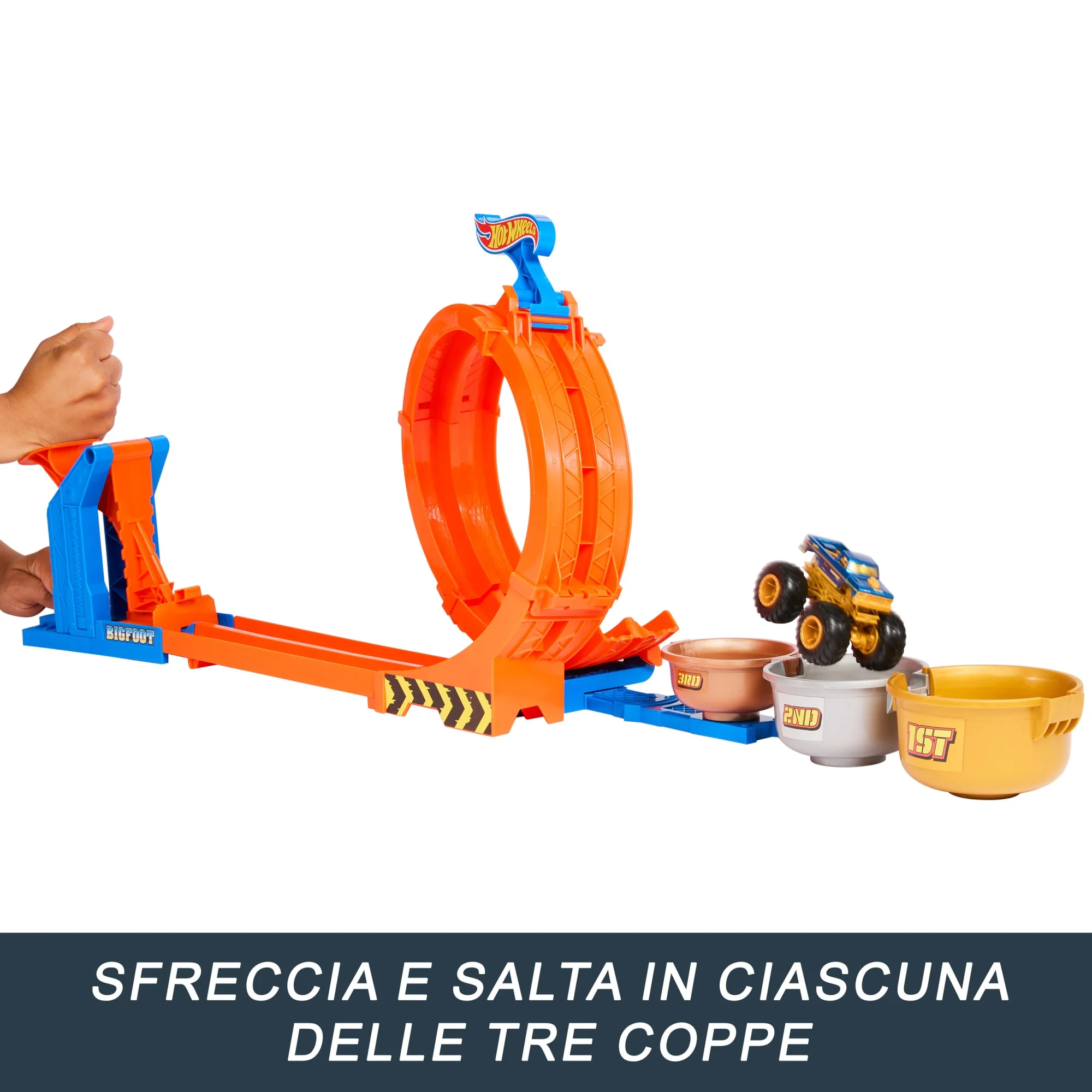 Hot Wheels Monster Trucks Sfida Trofeo Gira E Capovolgi, Playset Con Truck Giocattolo Bigfoot Die-Cast - Image 2