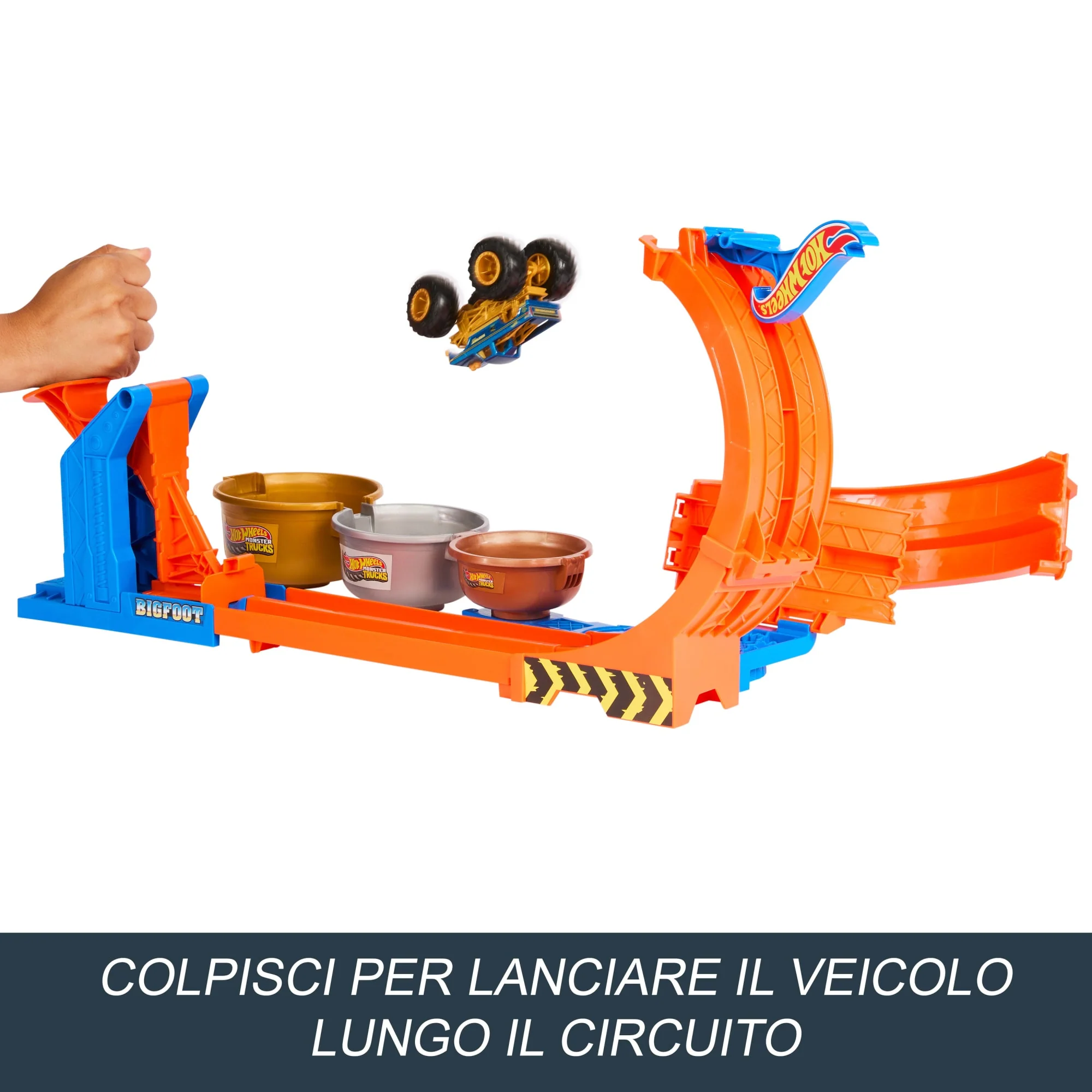 Hot Wheels Monster Trucks Sfida Trofeo Gira E Capovolgi, Playset Con Truck Giocattolo Bigfoot Die-Cast - Image 3