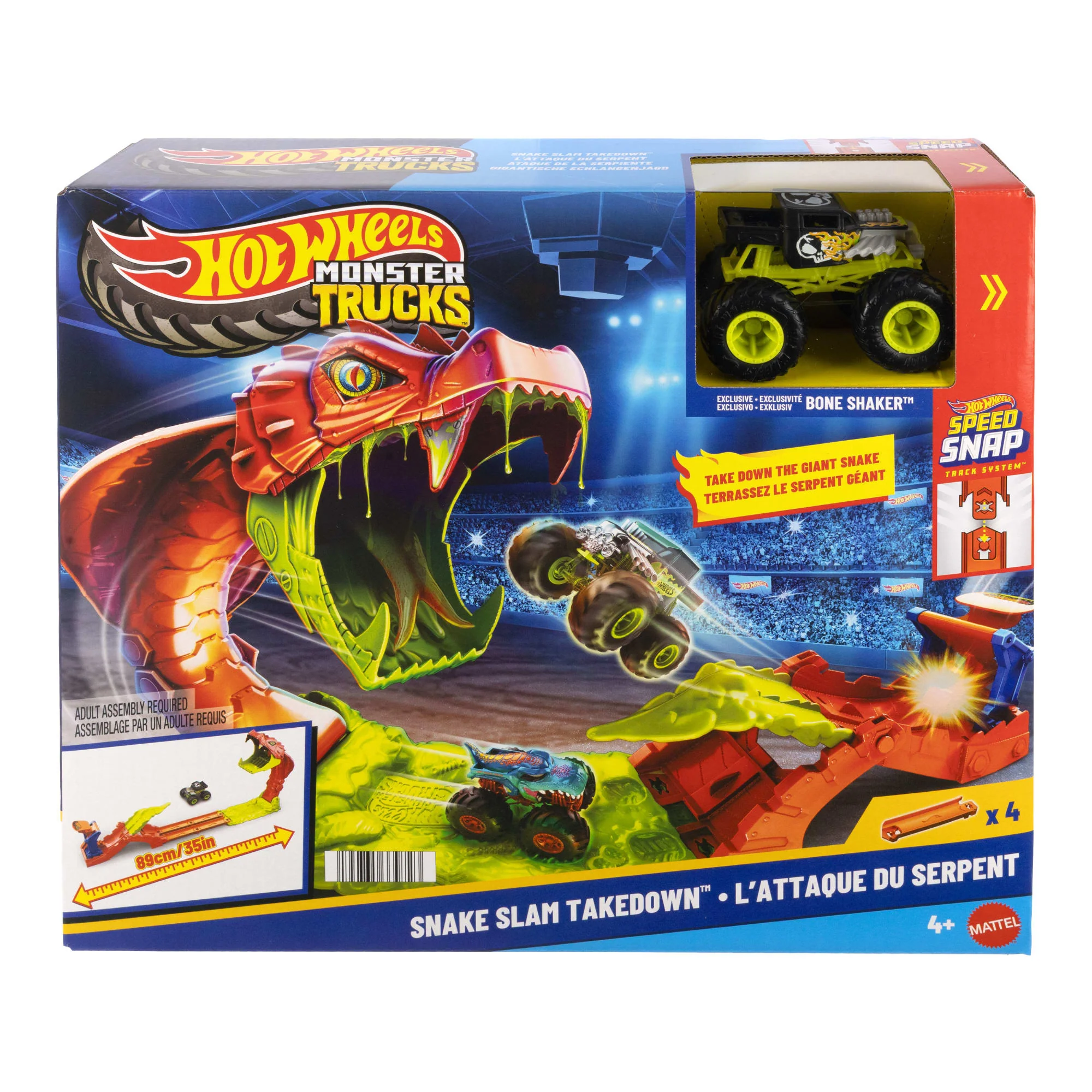 Conjunto De Juego Derriba A La Serpiente De Monster Trucks De Hot Wheels Con Vehículo De Juguete Bone Shaker A Escala 1:64 - Image 6