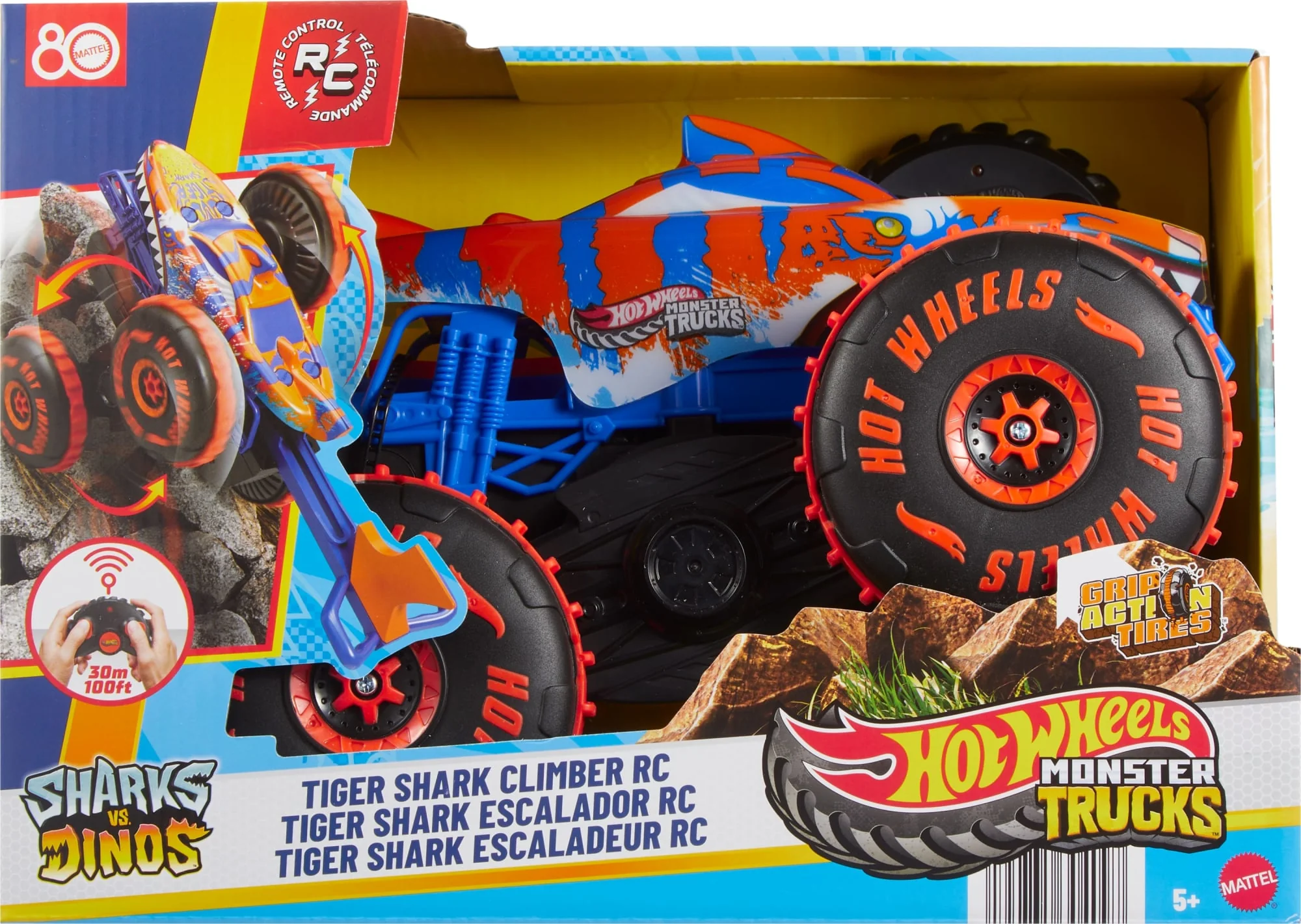 Hot Wheels Monster Trucks Tiger Shark Uzaktan Kumandalı Tırmanış Aracı, Pille Çalışan Uzaktan Kumandalı Oyuncak Kamyon - Image 5