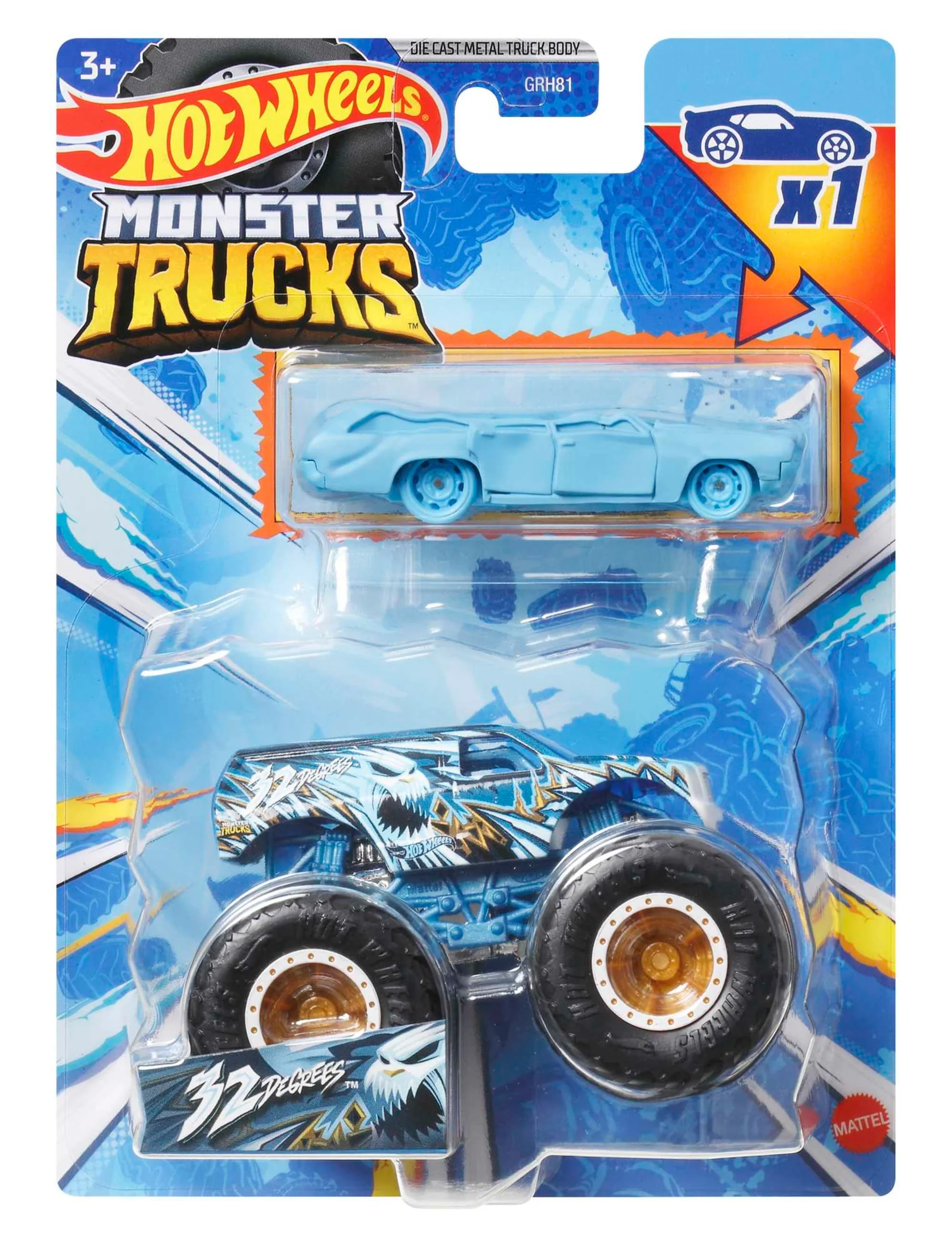 Hot Wheels Monstertrucks, Schaal 1:64, 2-Pack Met Speelgoedvoertuigen, 1 Gegoten Truck En 1 Auto