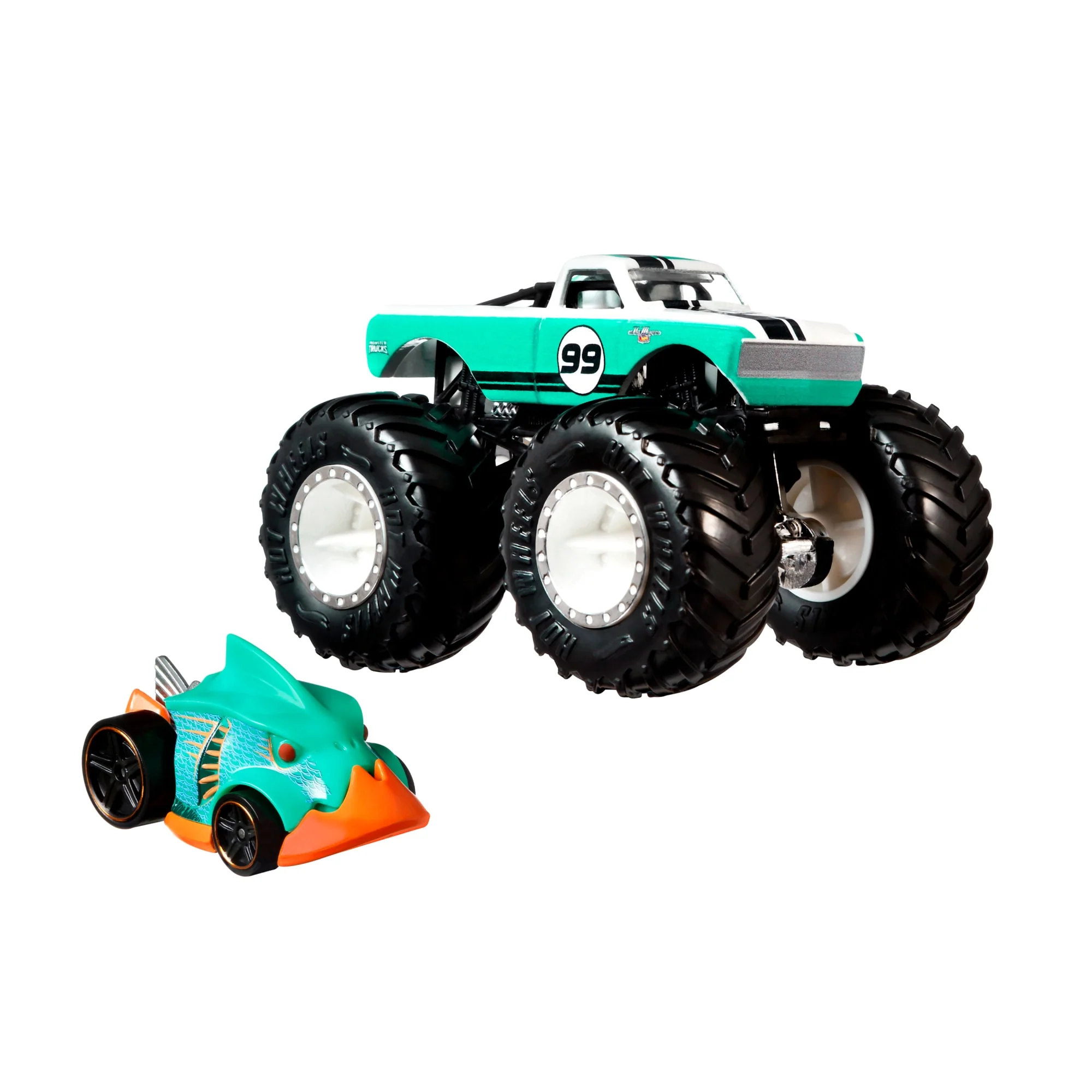 Hot Wheels Monstertrucks, Schaal 1:64, 2-Pack Met Speelgoedvoertuigen, 1 Gegoten Truck En 1 Auto - Image 2