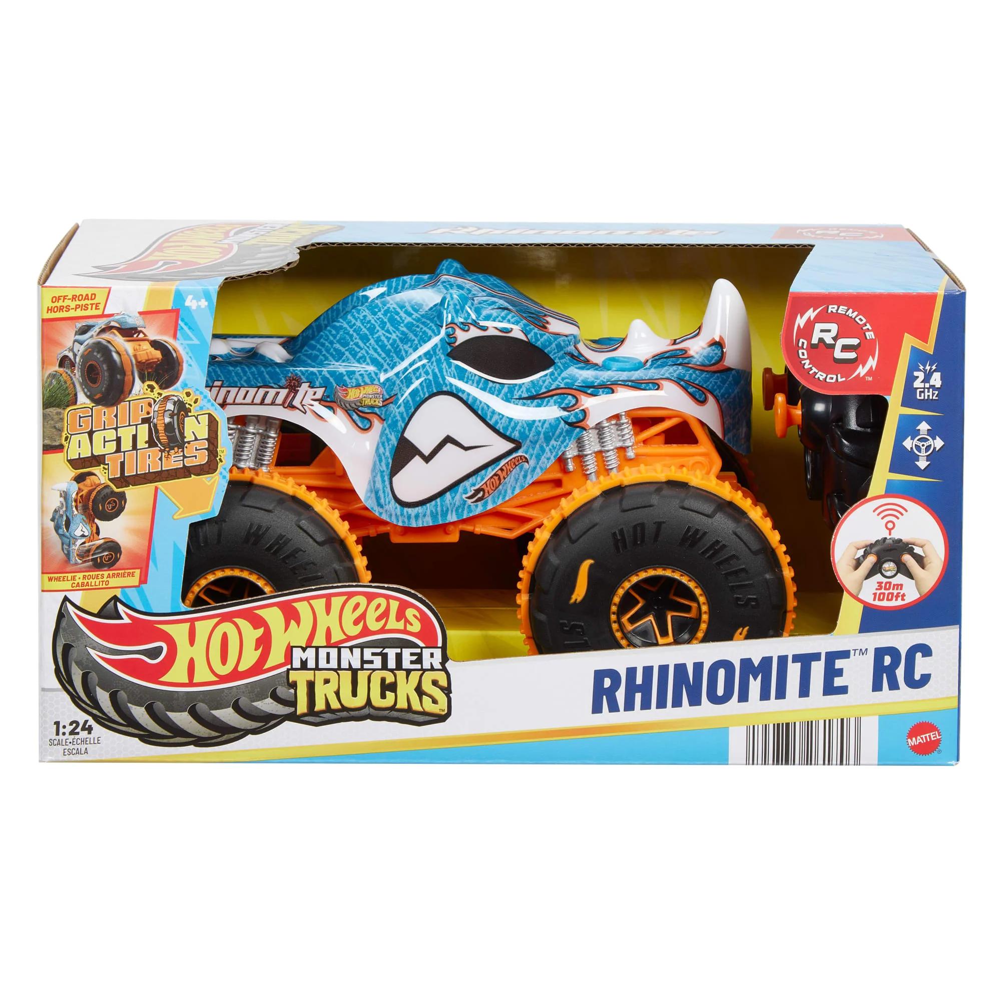 Hot Wheels Monstertrucks Met Afstandsbediening, Rhinomite, Schaal 1:24, Speelgoedtruck Met Afstandsbediening Op Batterijen - Image 6