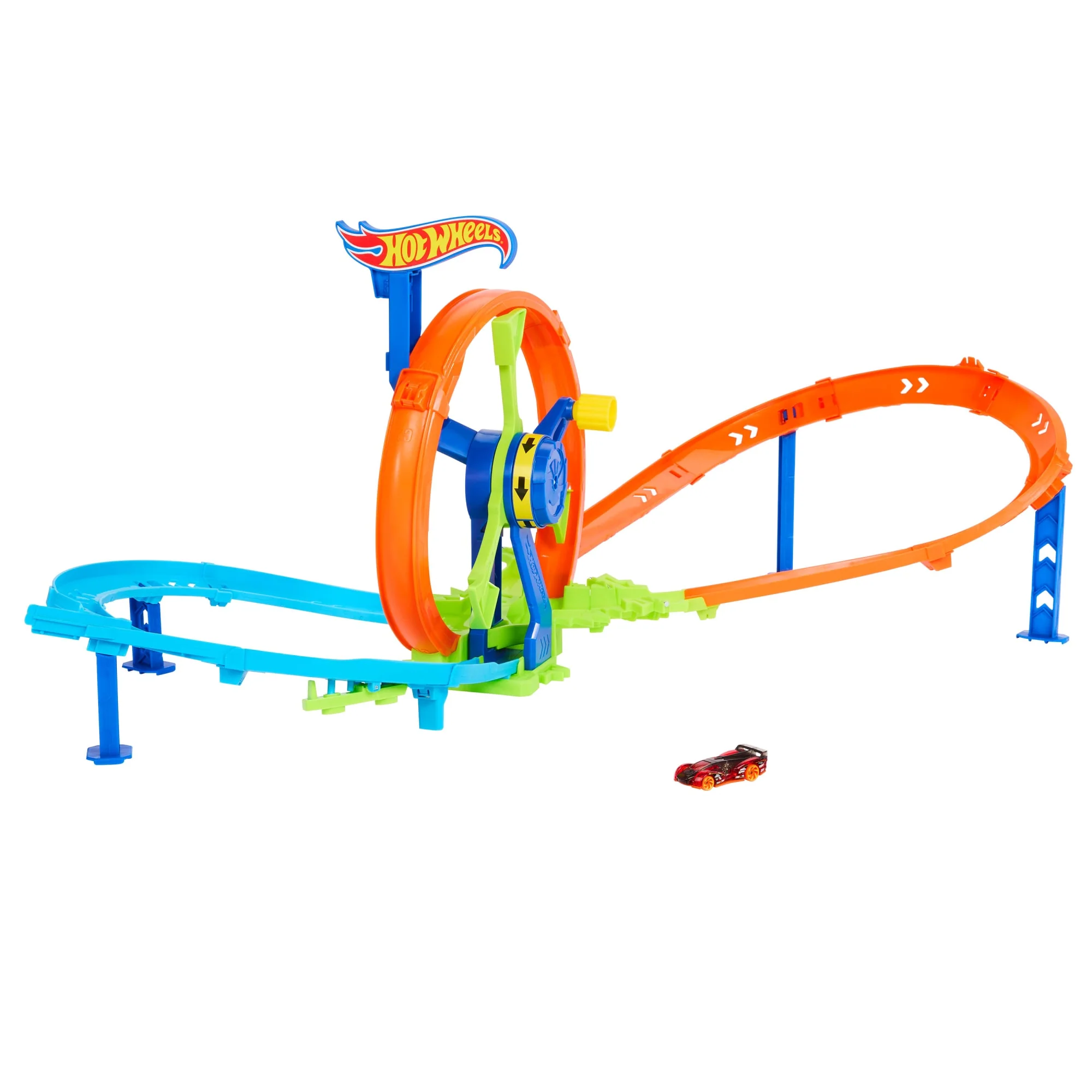 Hot Wheels Action Pista Loop Rotante Playset Con Macchinina Giocattolo Die-Cast in Scala 1:64, Pista E Zona Scontro