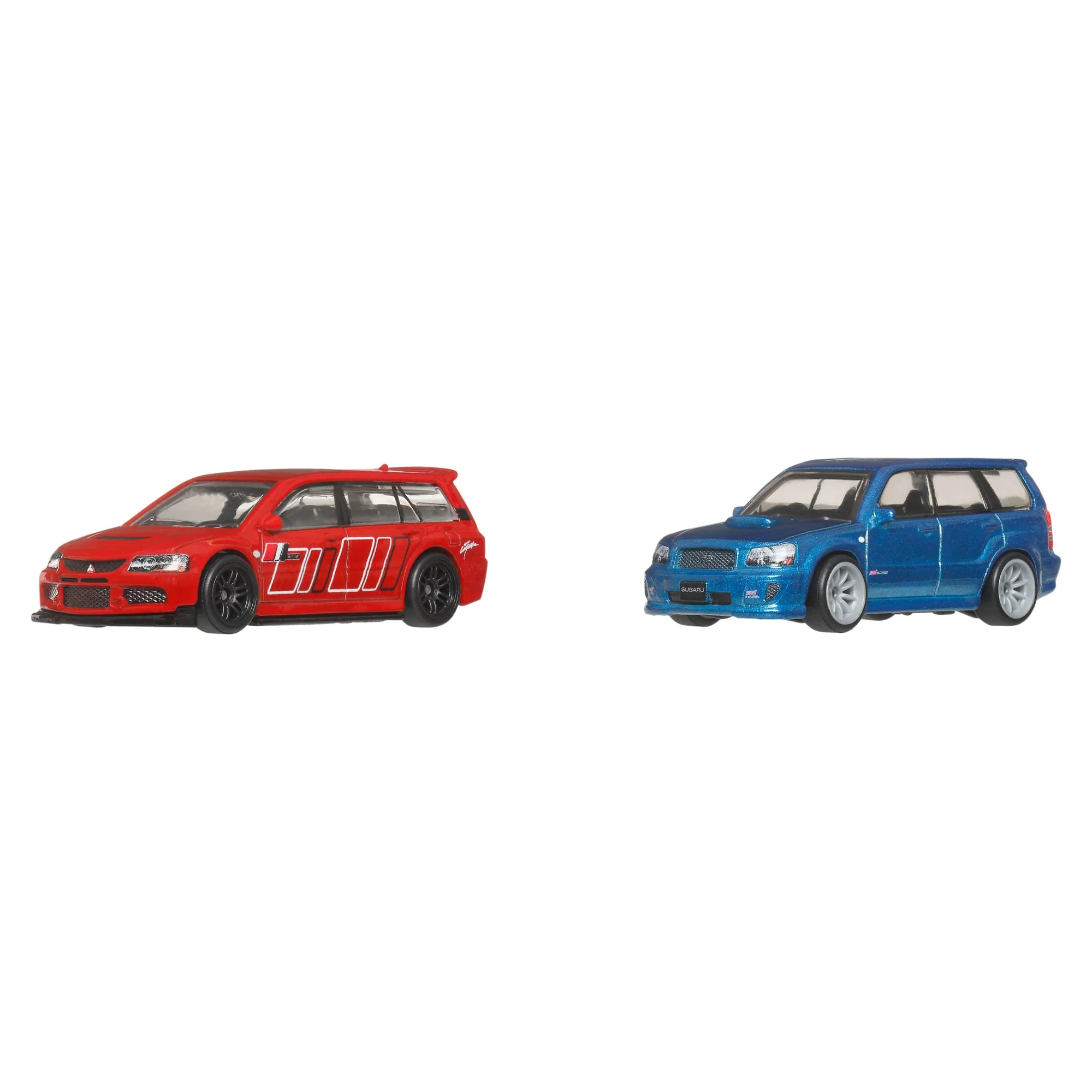 Hot Wheels Premium Kultowe auta 2-pak Mitsubishi Lancer Evolution IX Wagon + Subaru Forester Samochody 1:64 Zestaw autek Zabawki 3+ - Image 2